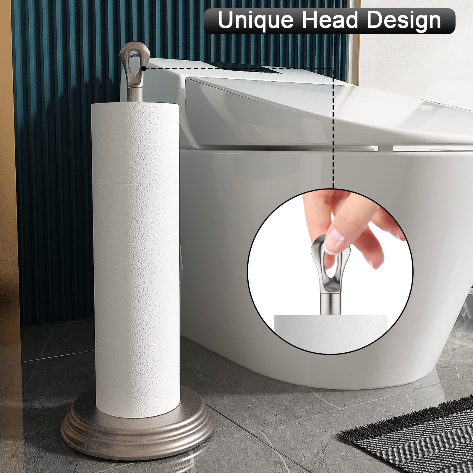 KASUNTO Rustproof Free Standing Toilet Paper Holder - Brushed Nickel Bathroom Tissue Roll Stand for Modern Bathrooms | Durable Metal Storage for Toilet Paper Rolls | Perfect for Home, Office & Guest Bathroom Accessories