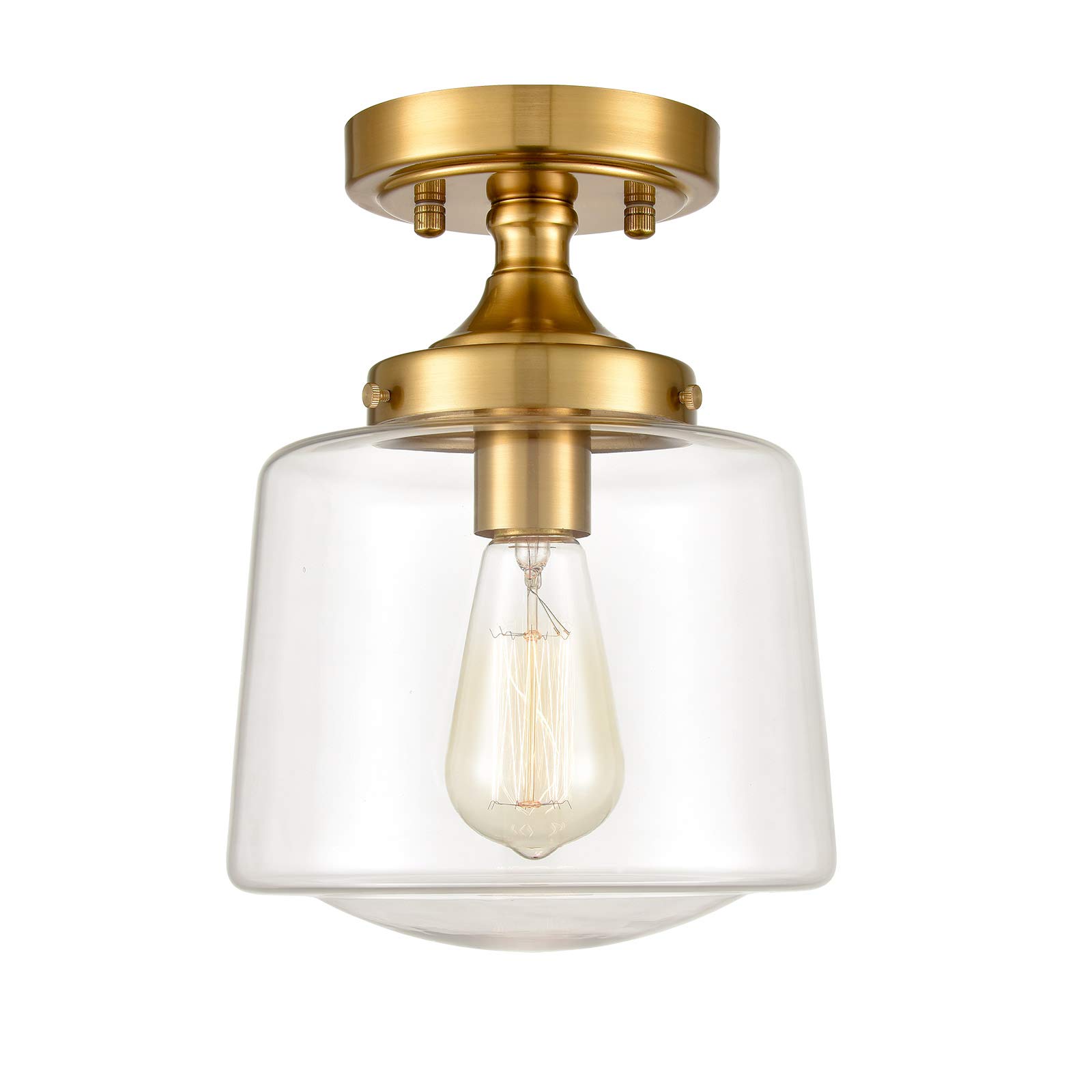 YUBOLE Mid-Century Retro Brass Glass Ceiling Light - Modern Semi Flush Mount Lighting Fixture with Gold Finish - Perfect for Living Room, Bedroom & Dining Room Decor