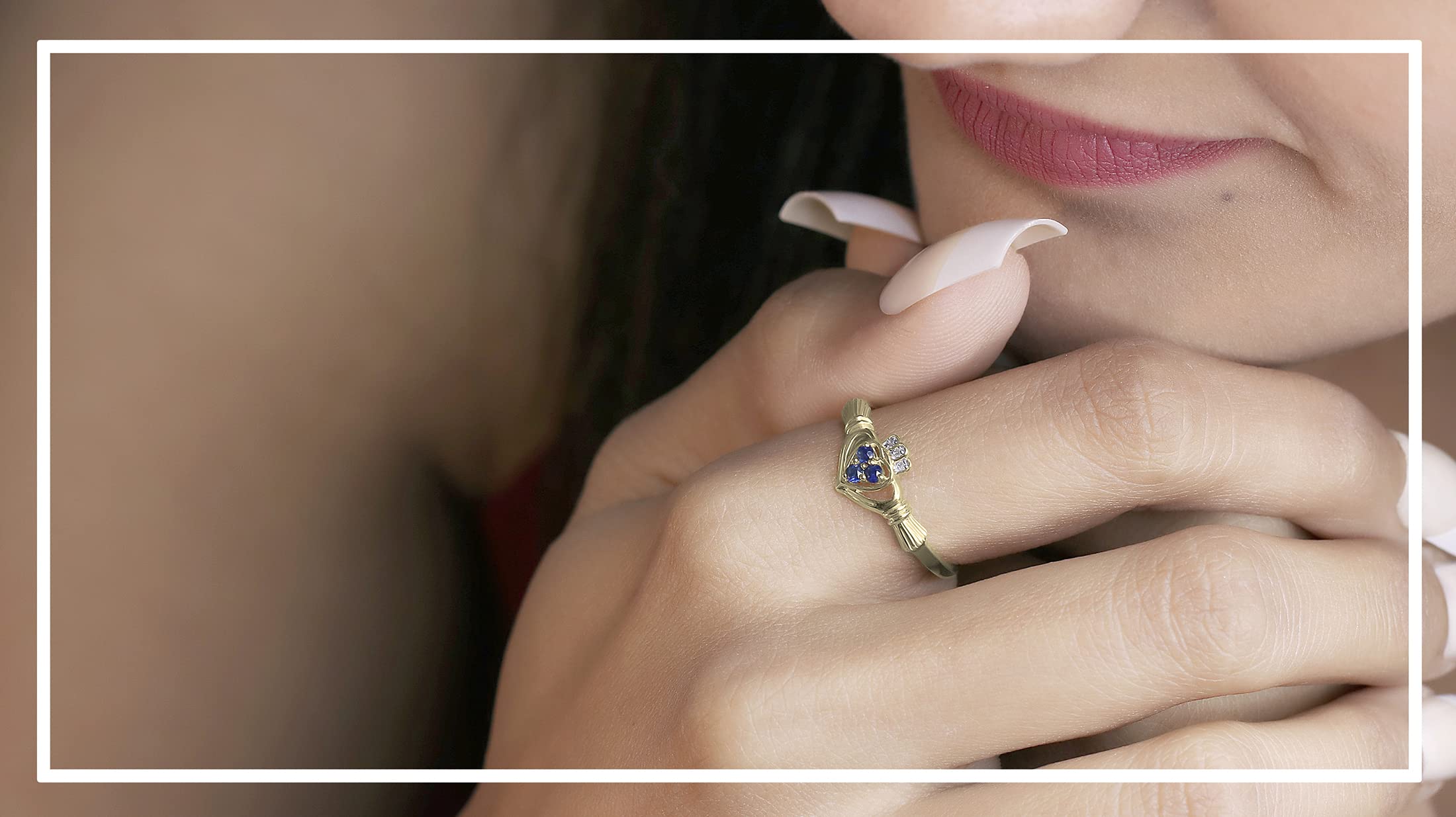 14K Solid Gold Round Natural Blue Sapphire & White Diamond Claddagh Heart Ring for Women – Irish Love & Friendship Promise Ring – Perfect for Anniversaries, Engagements & Special Occasions