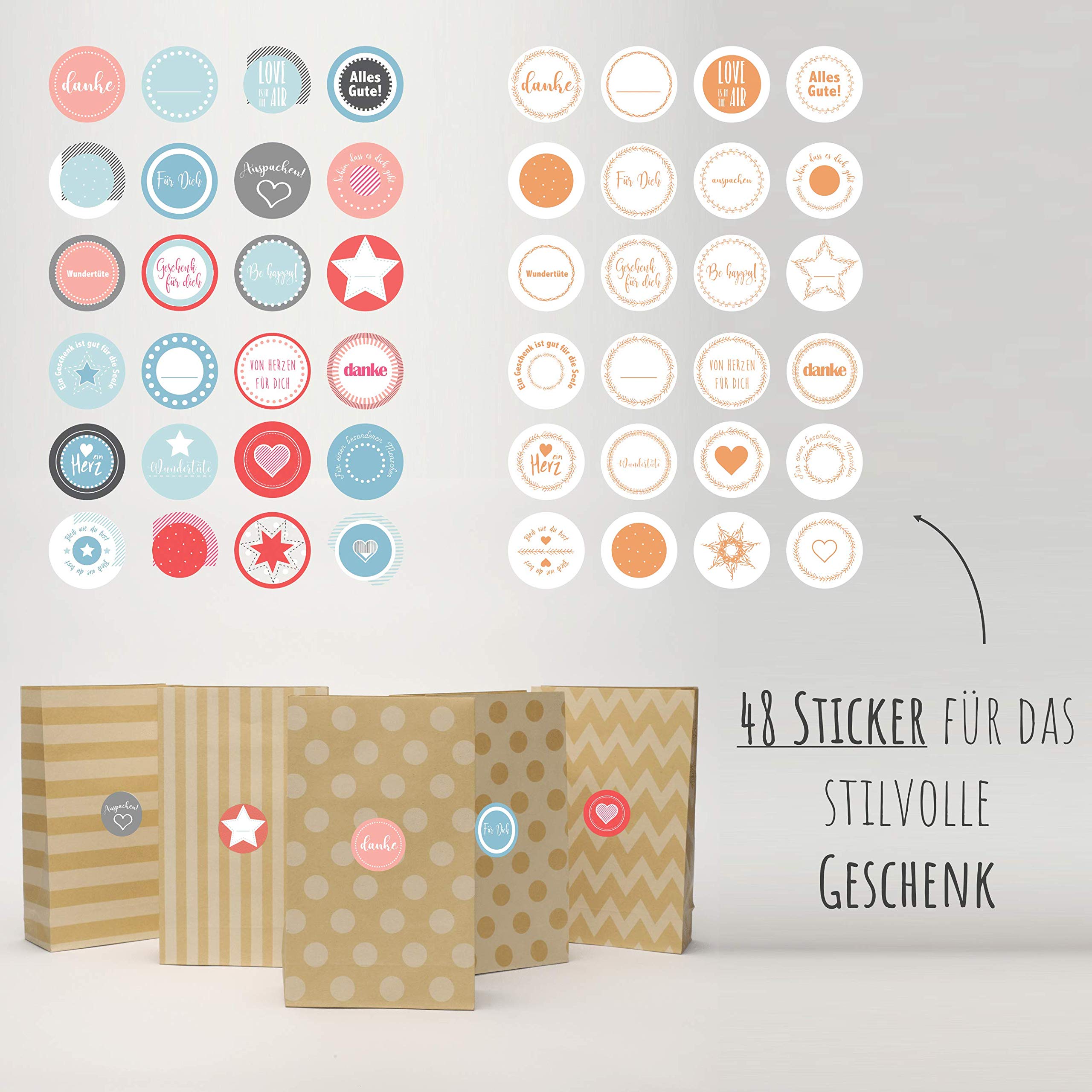 24 Premium Recyclable Kraft Paper Gift Bags with Stickers - DIY Advent Calendar, Christmas Gifts & Party Favors - Perfect for Holiday Wrapping, Birthday Presents & Wedding Favors