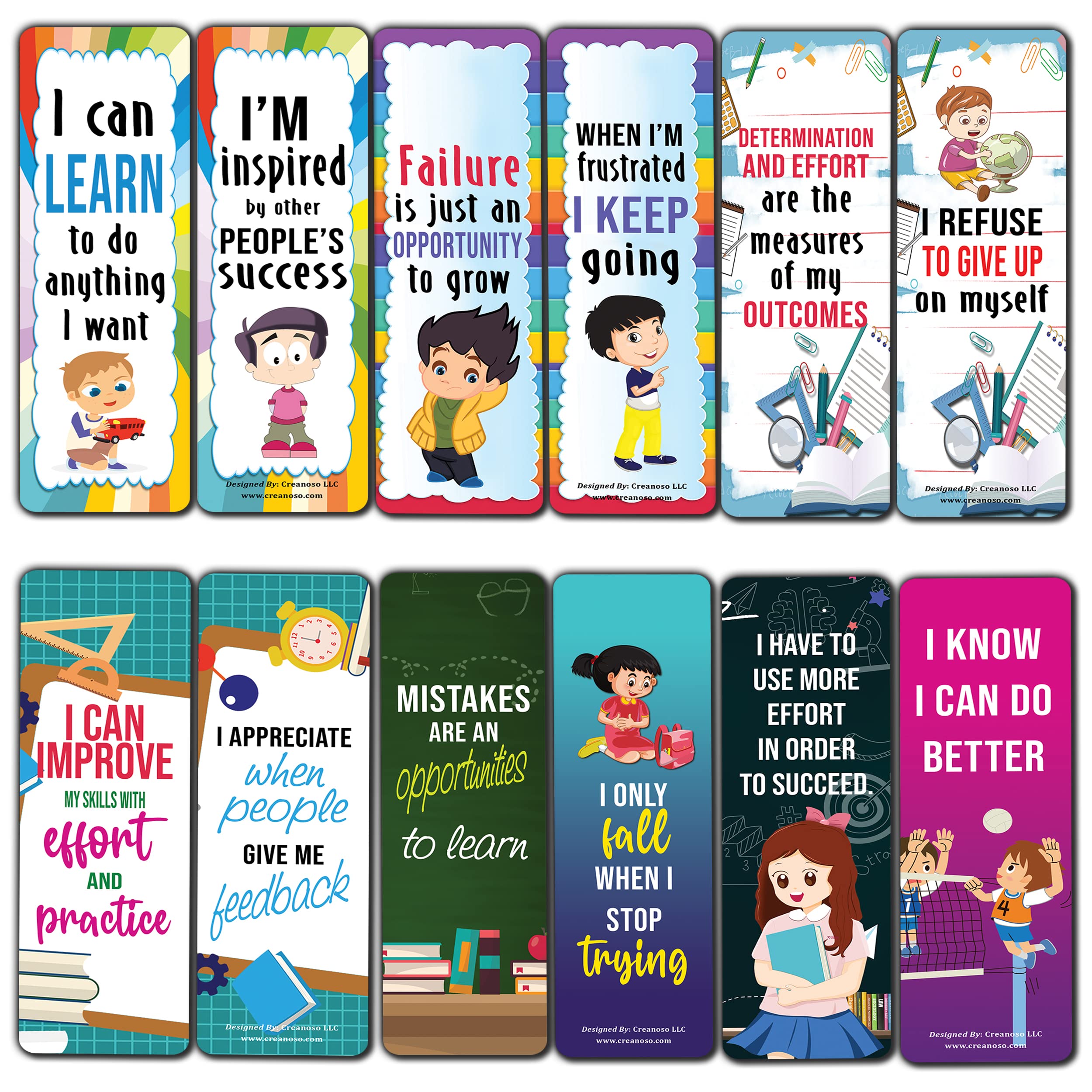 Growth Mindset Bookmarks for Kids & Teens – 10 Sets of 6 Inspirational Cards – Motivational Book Page Clippers – Perfect Gifts for Students, Readers & Book Lovers – Ideal for Classroom Rewards, Reading Incentives & Study Motivation