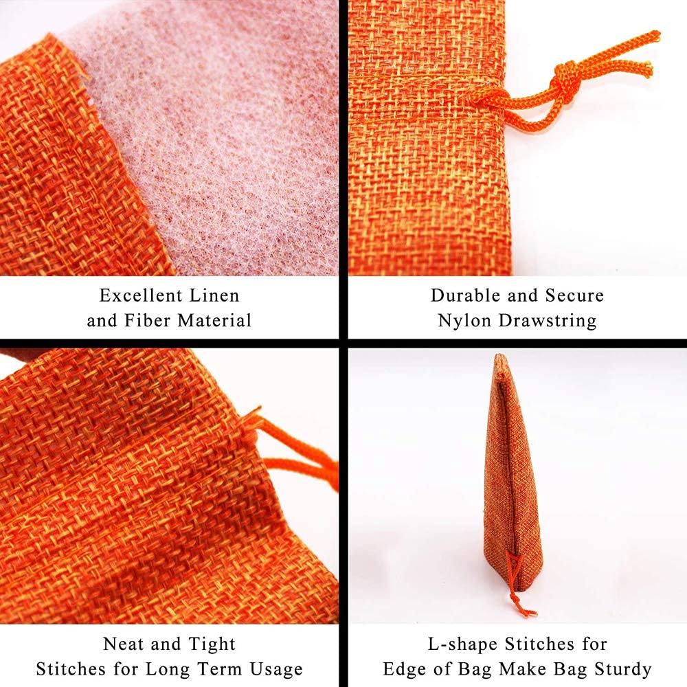 50Pcs Orange Jute Drawstring Burlap Gift Bags 5.9 x 7.5 Inch - Halloween Party Favors, Treat Bags, Candy Pouches for Jewelry, Wedding, Baby Shower & DIY Crafts