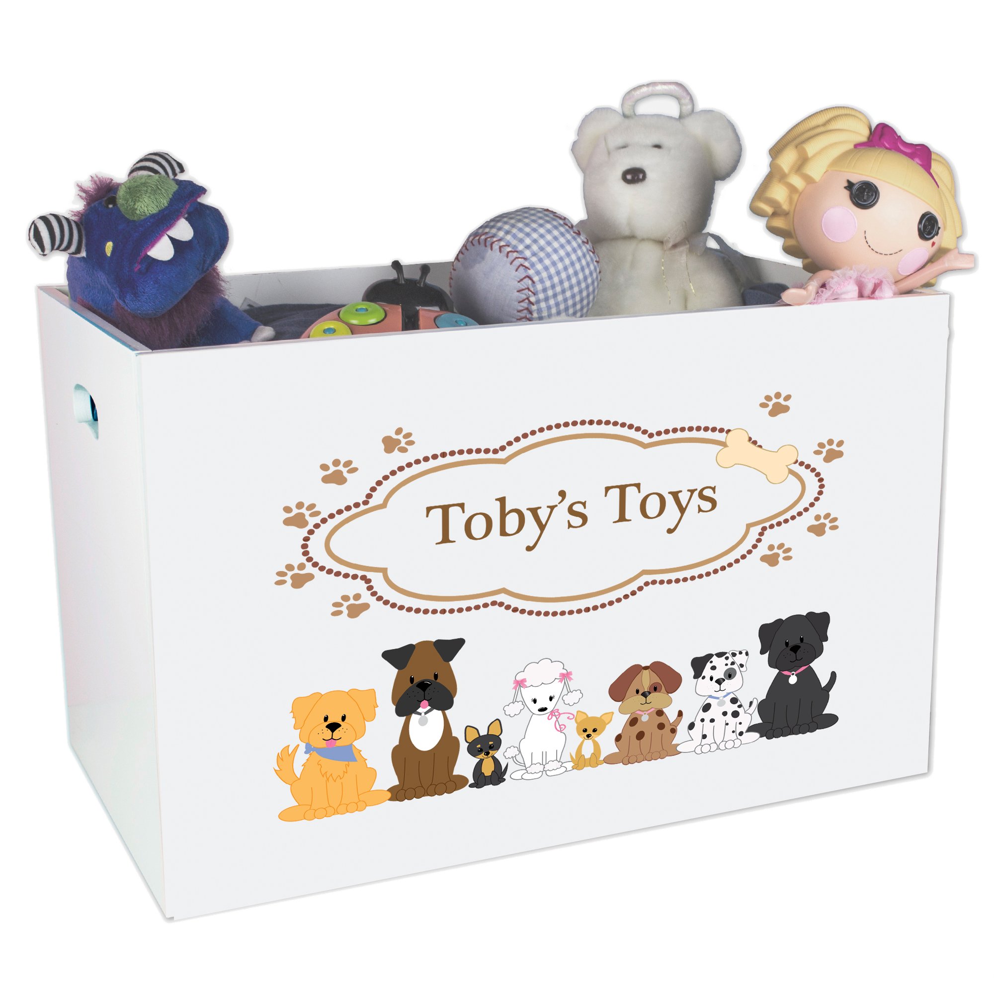 Personalized Dog-Themed Kids Toy Storage Box - White Nursery Organizer for Children's Room, Playroom & Baby Gifts | Durable & Stylish Toy Chest with Lid