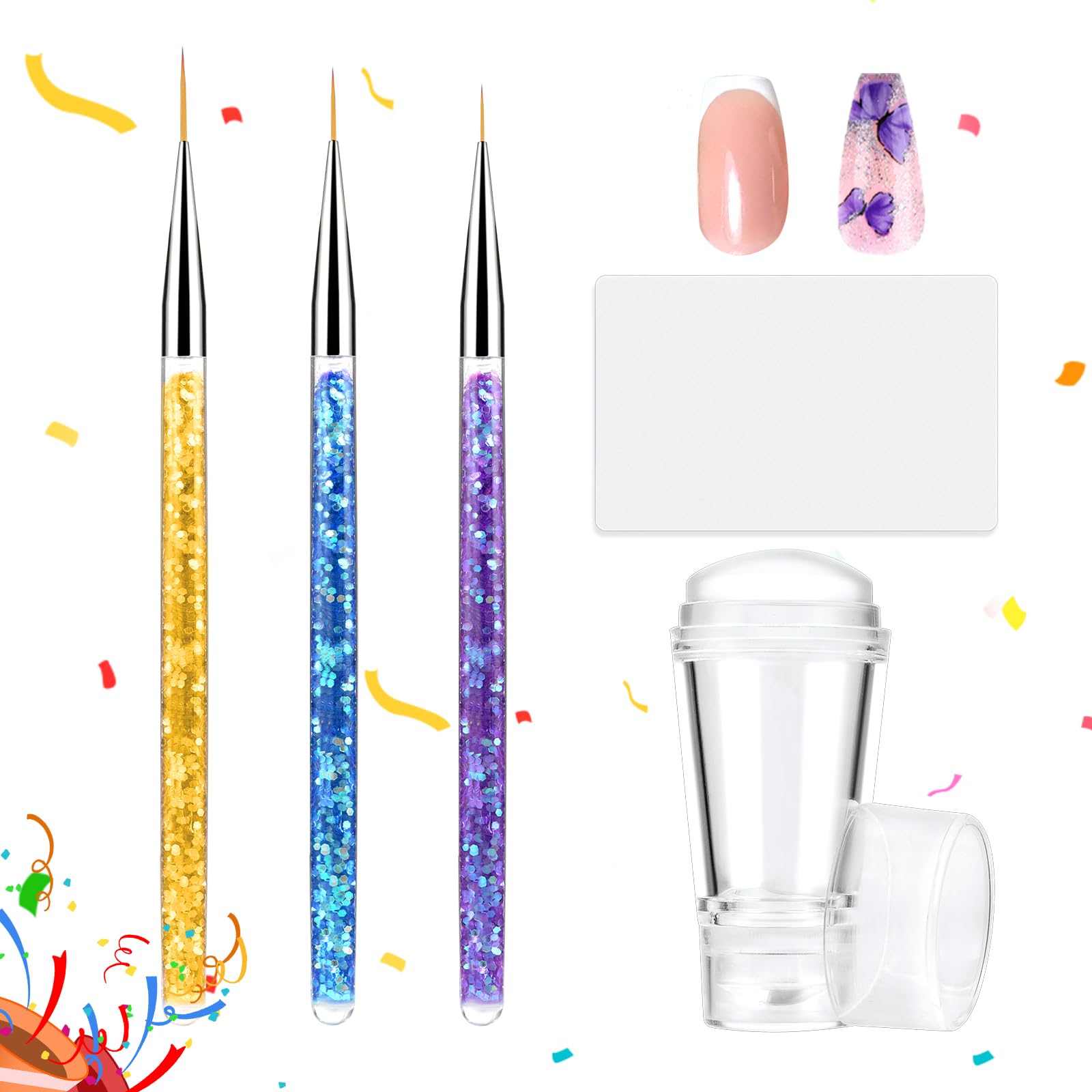 French Tip Nail Stamp Set - Dual Head Silicone Nail Art Stamper Kit with 3 Detail Brushes & Scraper | DIY French Manicure Tools for Home Salon & Professional Use | Perfect for Nail Art Beginners & Salon Stylists