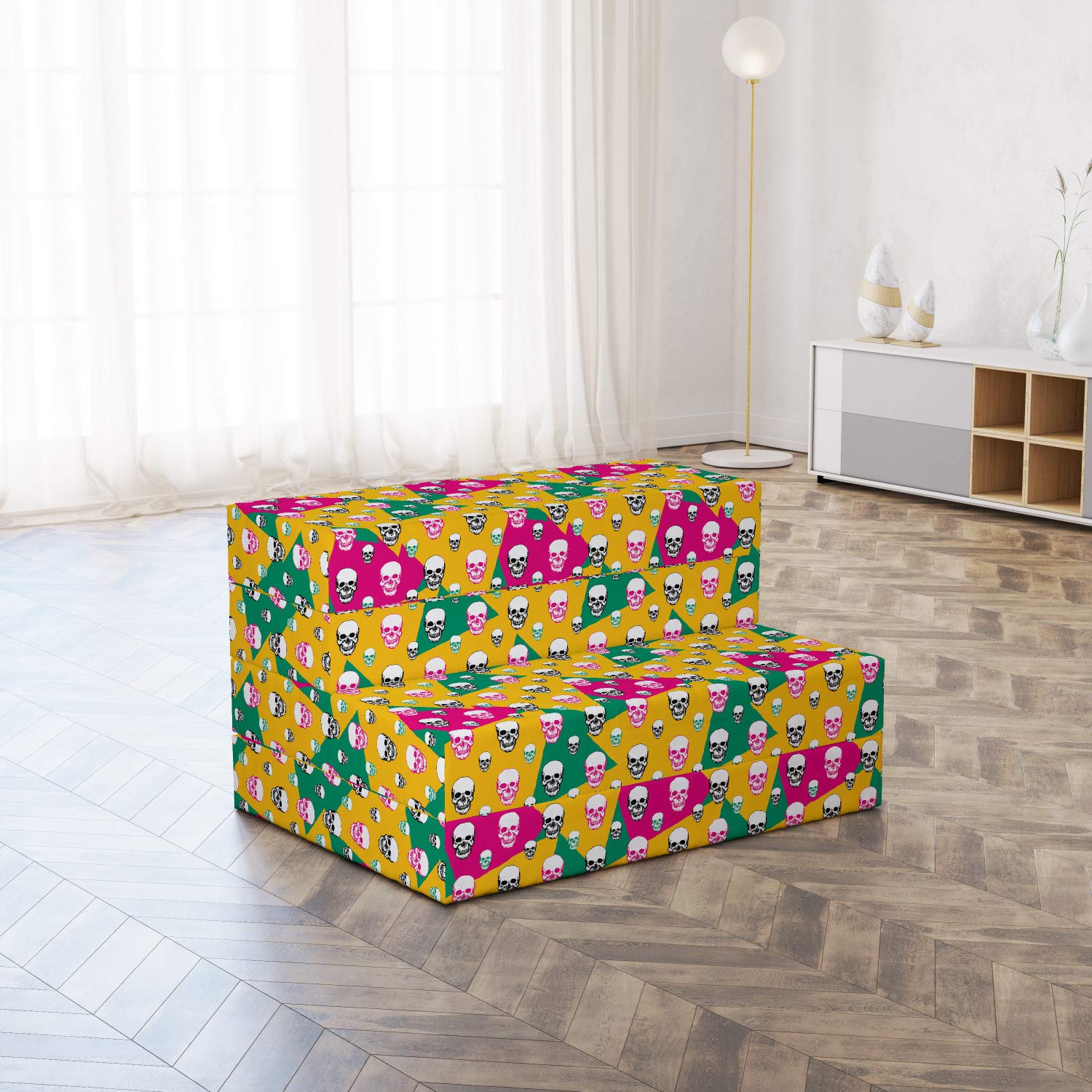 Ambesonne Geometric Foldable Mattress - Triangle Head Bones Design, 74.8