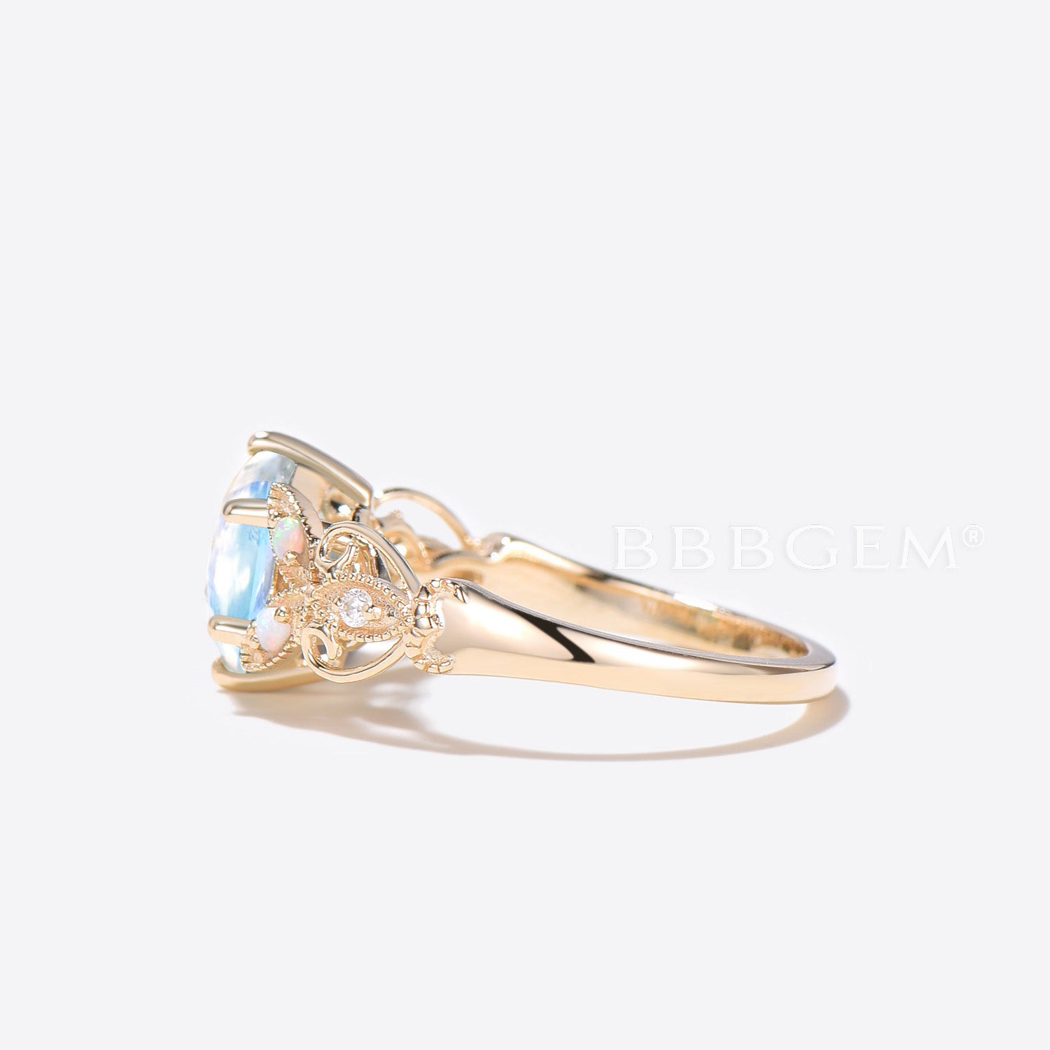 Hexagon Natural Moonstone Ring - 14K Gold Butterfly Engagement Ring for Women, Wedding, Anniversary & Gift | Boho Chic Jewelry for Everyday Wear & Special Occasions