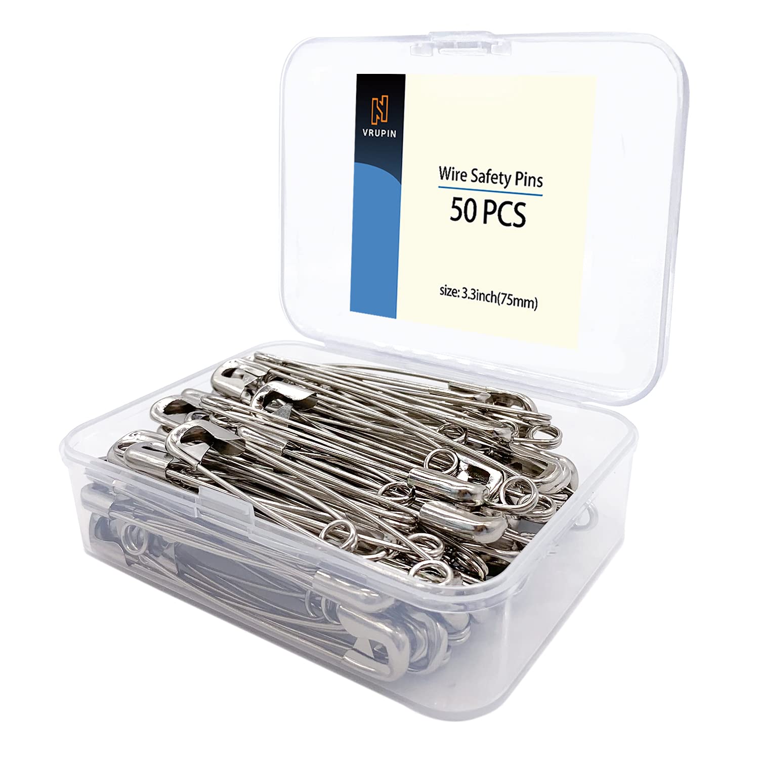 50PCS 3.3 Inch Stainless Steel Safety Pins - Bulk Decorative Silver Sewing Pins, 75mm Clothing Clips for DIY Crafts, Sewing Projects & Fabric Repair | Durable Metal Fasteners for Home & Office Use