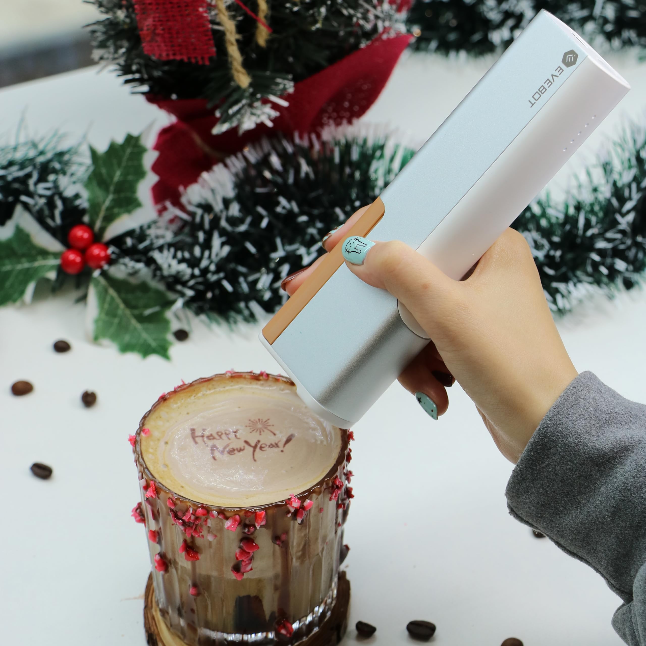 Portable Mini Coffee Print Pen for Latte Art, Macaron & Cookie DIY Design - Handheld Food Printer (Brown, 1PCS) | Bluetooth 4.2 | Perfect for Home Baking, Cafe Decor & Christmas Gifts
