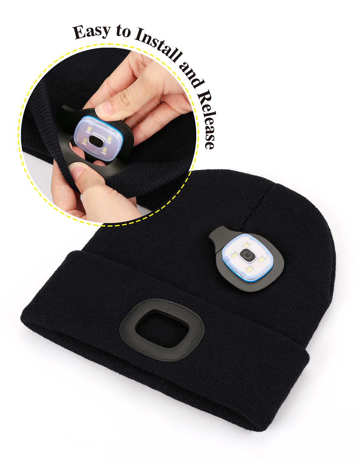 Rechargeable LED Beanie Hat with Light - Hands Free Headlamp Warm Knitted Cap for Men & Dad - Perfect Gadget Gift for Camping, Hiking, Night Running and Outdoor Activities