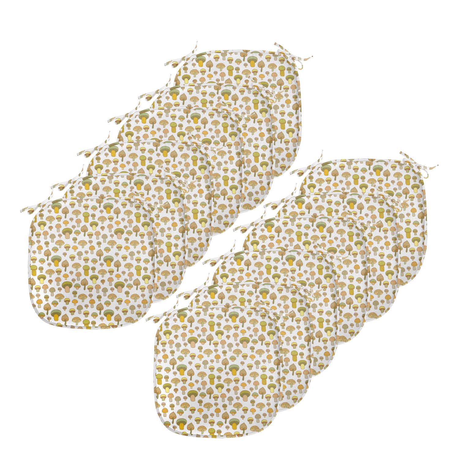 Lunarable Mushroom Chair Cushion Set of 12 - Nature Inspired Food Print with Anti-Slip Backing for Kitchen, Dining & Patio (16x16 Inch, Green Camel) - Perfect for Home Decor, Outdoor Seating & Gift Giving