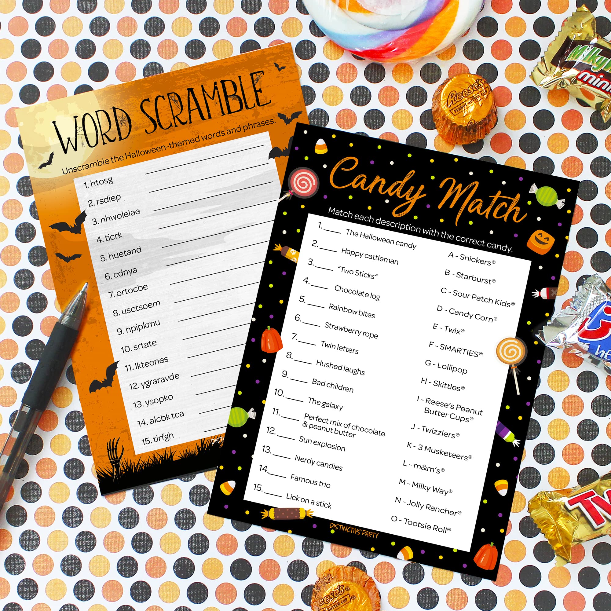Halloween Party Games Bundle - Word Scramble & Candy Match 2 in 1 Set for Kids & Adults | Fun Group Activities for Classroom, Family Gatherings & Halloween Events