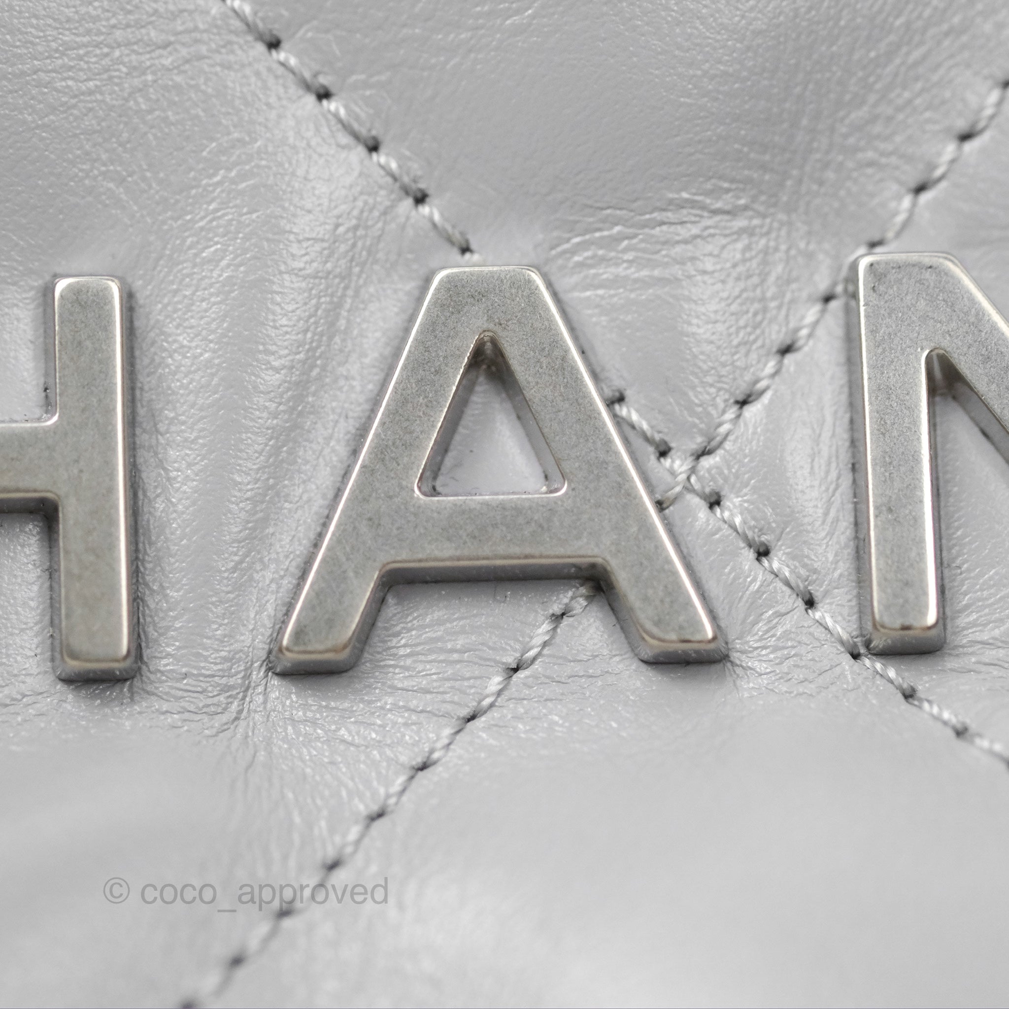 Chanel 22 Mini Bag Light Grey Shiny Crumpled Calfskin with Matte Silver Hardware - Luxury Crossbody Purse for Women, Perfect for Date Night & Evening Events