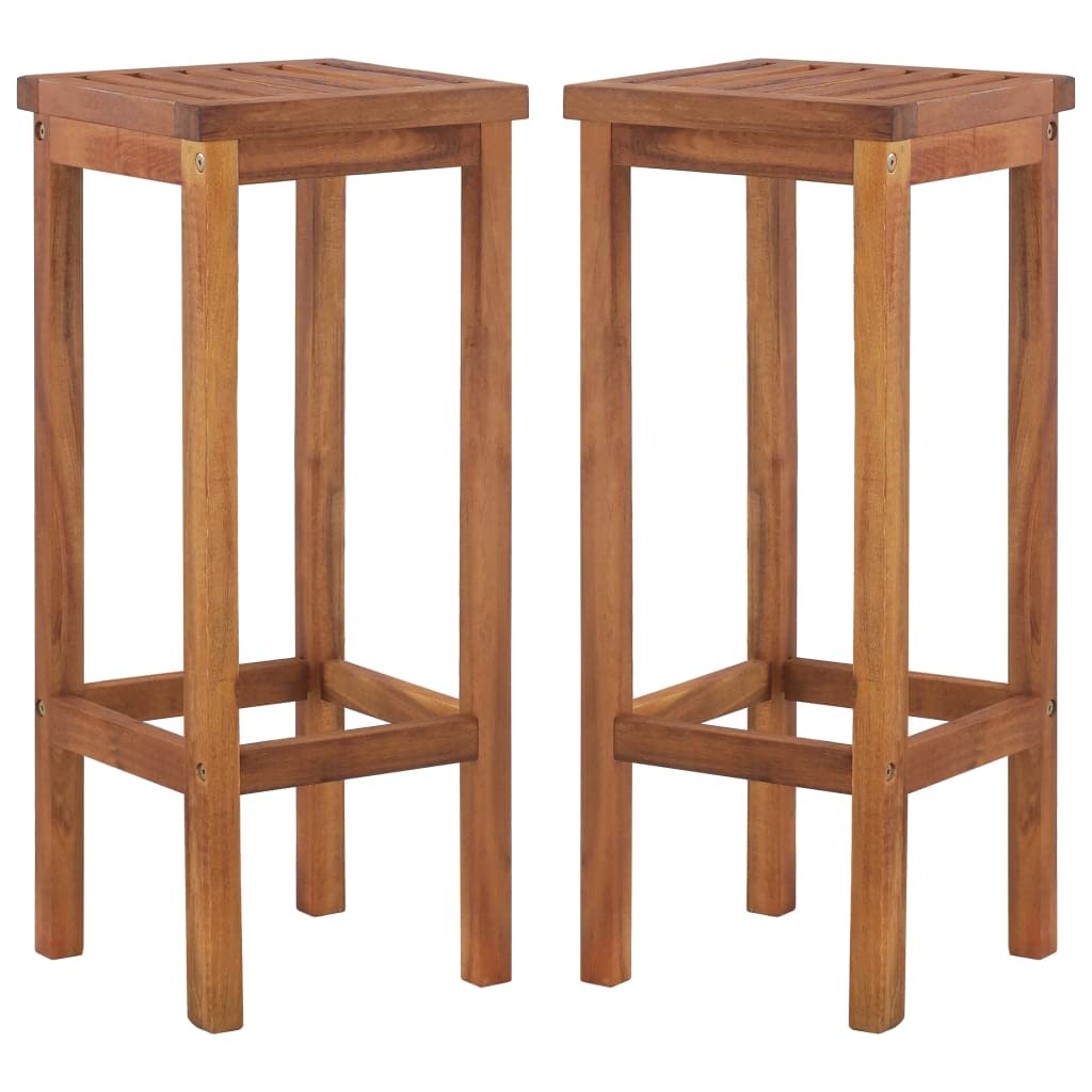 2-Piece Solid Acacia Wood Outdoor Bar Chairs Set - Patio, Deck, Garden & Backyard Seating Furniture for Dining & Entertaining