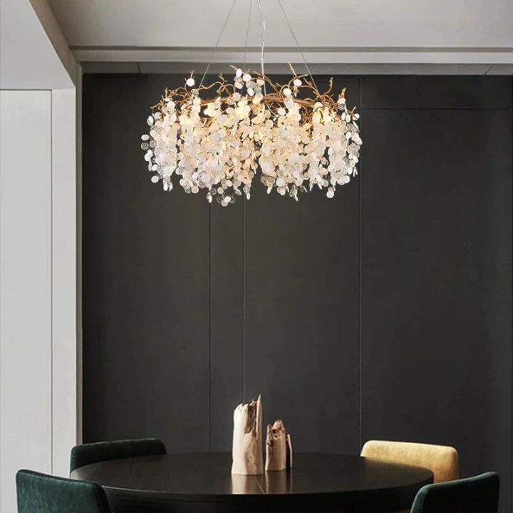 Donna Round Circle Fortune Tree Round Branch Chandelier - Elegant Boho Ceiling Light for Living Room, Bedroom & Dining Room Decor