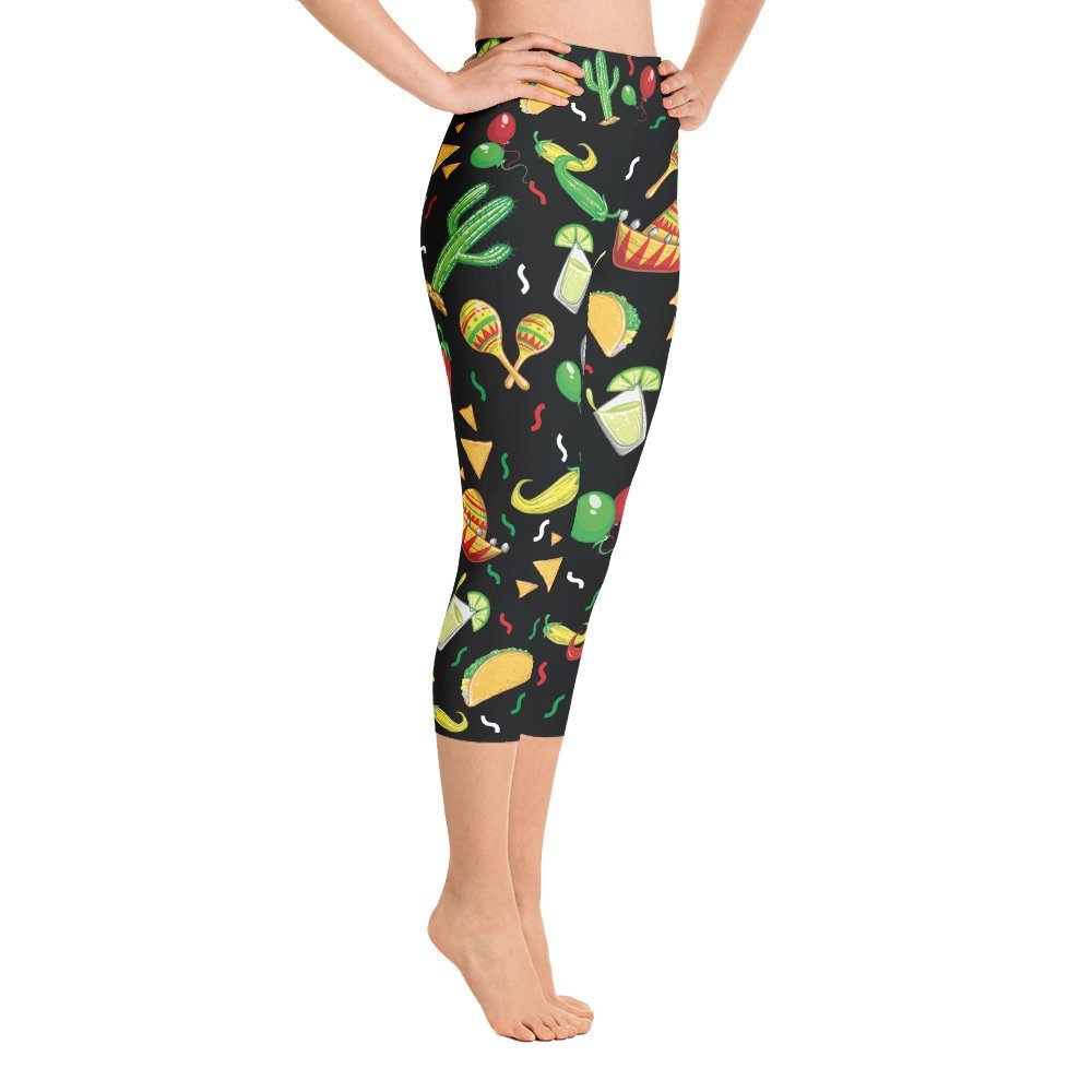 Best Cinco De Mayo Yoga Capri Leggings for Women - High Waist Fiesta Workout Pants | Made in USA | Perfect for Yoga, Festivals & Mexican Holiday Celebrations