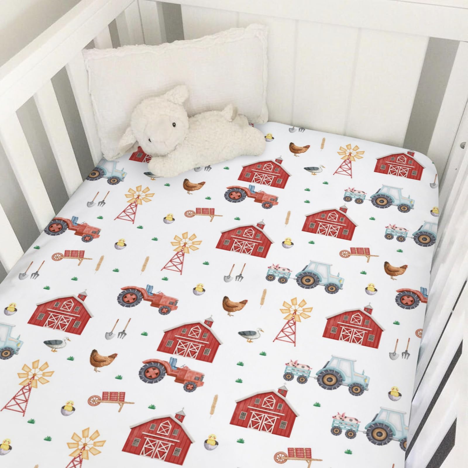 Farmhouse Watercolor Farm Animals Fitted Crib Sheet 52