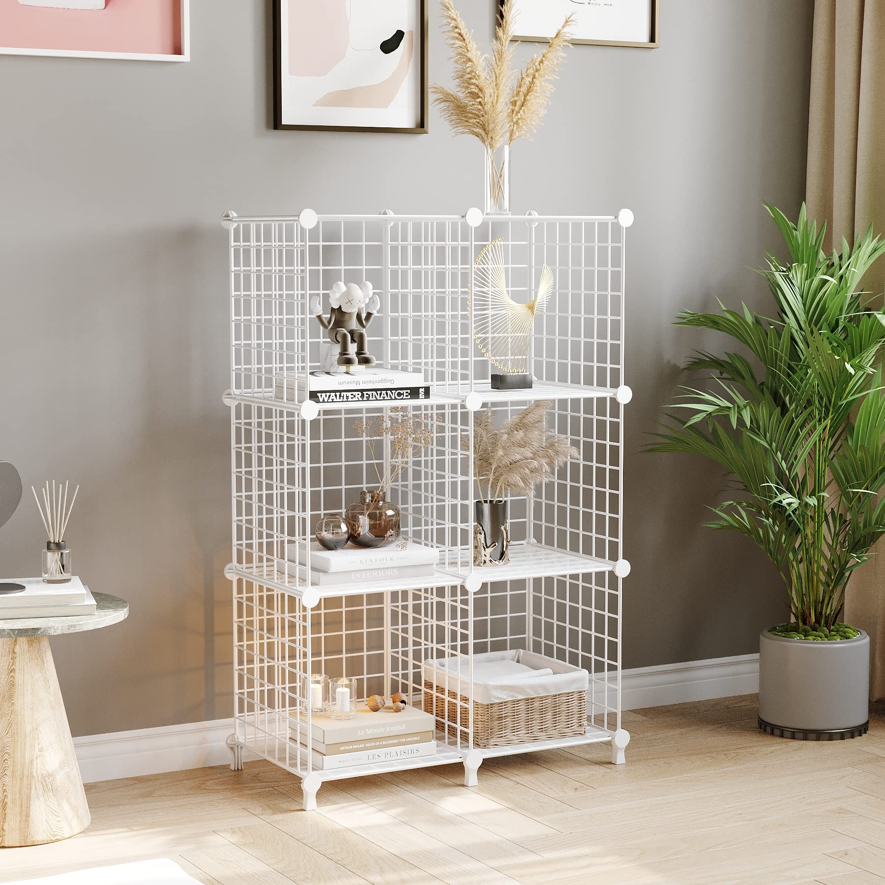 AWTATOS 6-Cube Wire Storage Organizer - White Metal Shelving Unit for Closet, Bedroom & Office | Space-Saving Bookshelf & Portable Clothes Rack | Perfect for Home Organization, Small Spaces & Dorm Rooms