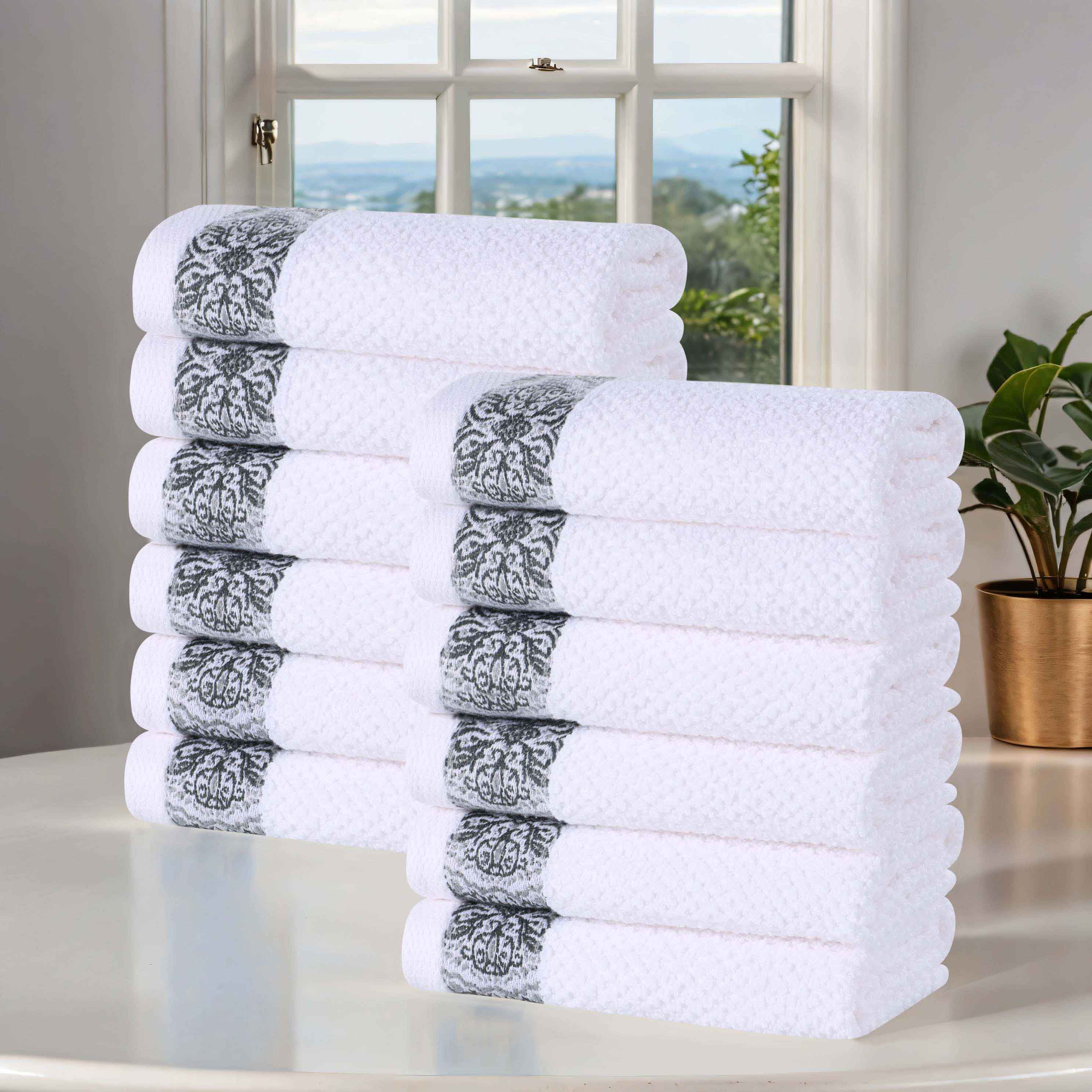Premium Medallion Cotton Jacquard Textured Face Towels & Washcloths - 12-Piece Set for Spa, Bathroom & Luxury Home Decor