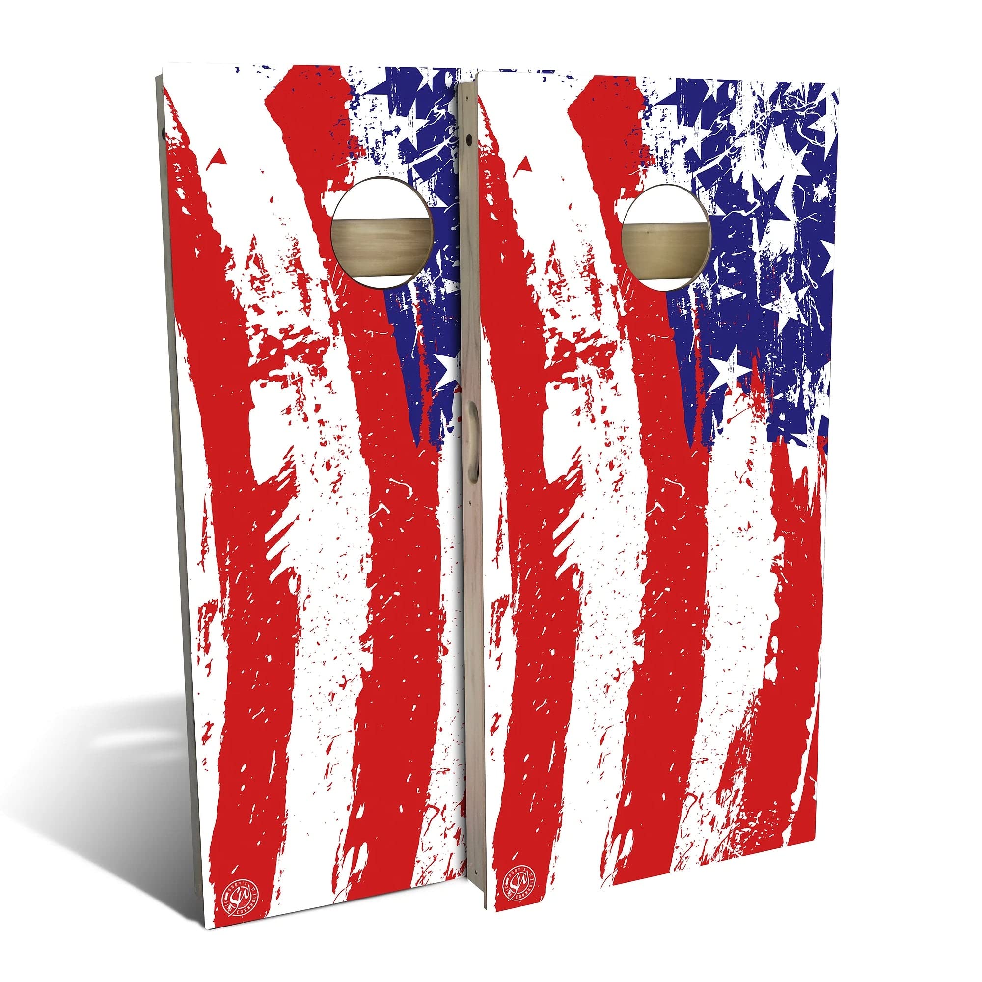 Premium American Flag Splatter Cornhole Boards Set - 2 Boards & 8 Bean Bags - Customizable Options - Outdoor Lawn Games for Backyard BBQ, Tailgating & Parties
