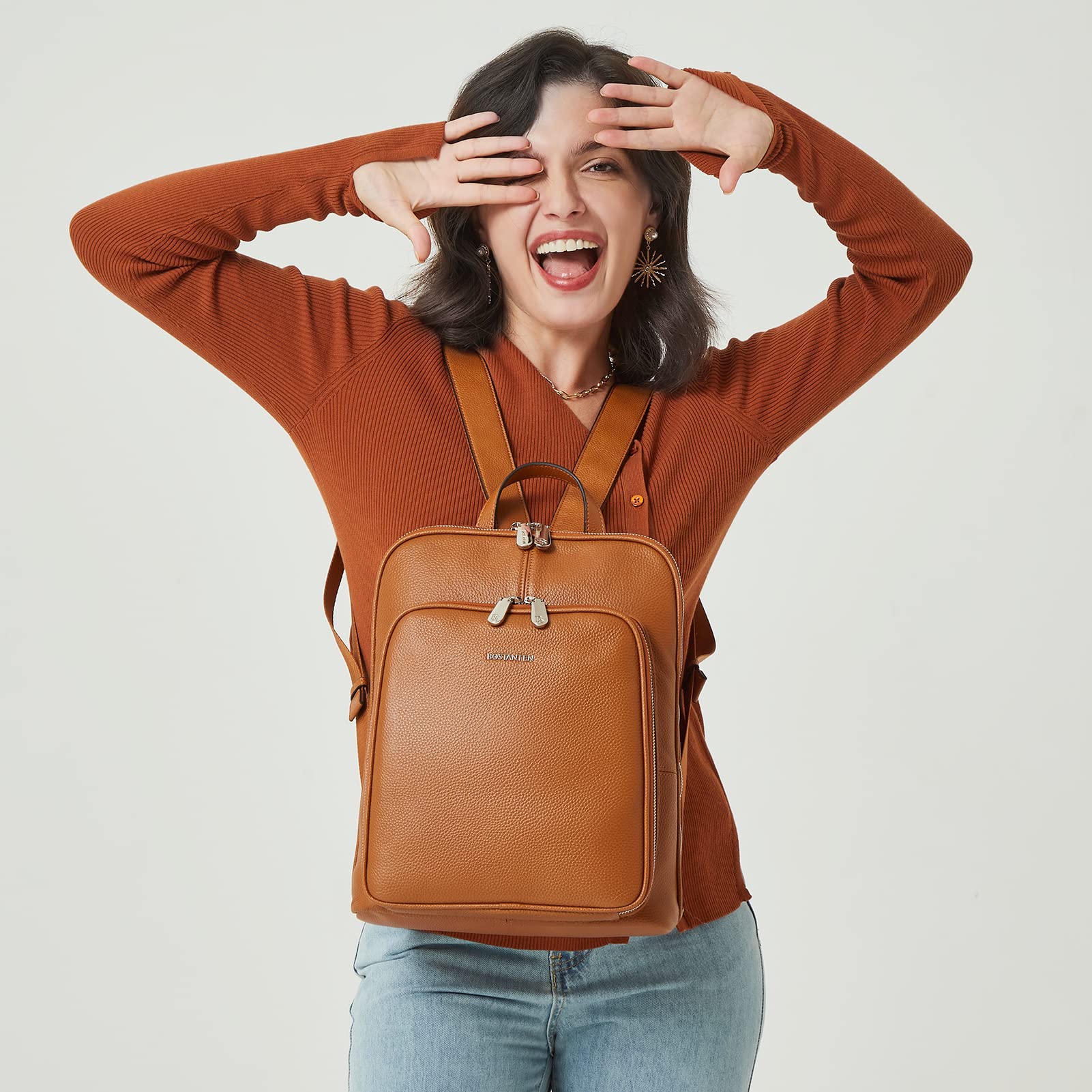 BOSTANTEN Genuine Leather Backpack Purse for Women - Stylish Laptop Backpack, College School Bag, Travel Carry On - Perfect for Work, Commuting & Daily Use