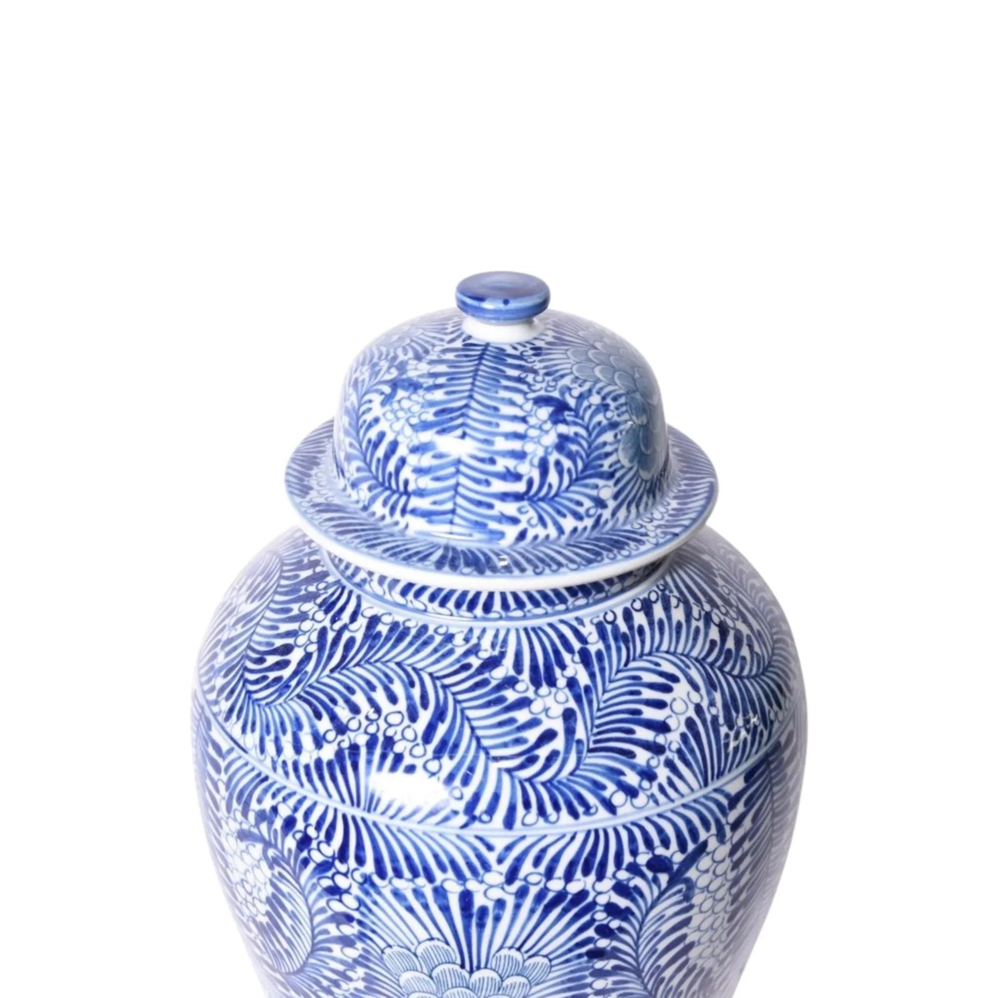 Exquisite Blue and White Porcelain Temple Jar with Blooming Flowers Design - Handcrafted Asian Home Decor for Living Room, Office & Meditation Space