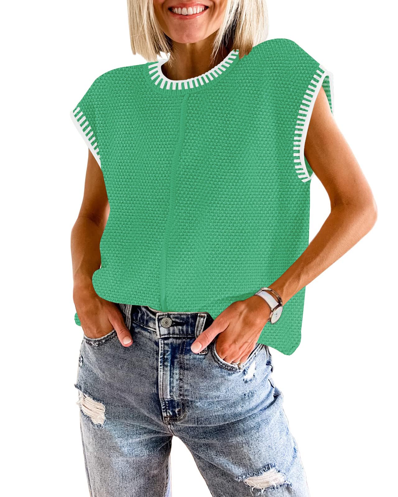 Women's Waffle Knit Sweater Shirts - Cap Sleeve Summer Tops & Basic Tank Tops for Casual Wear, Beach Outfits, and Layering