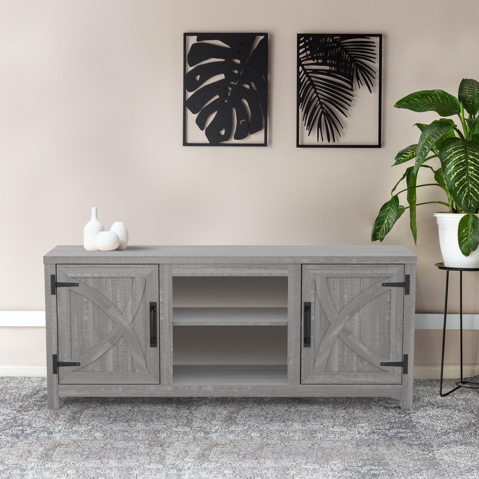 Rustic Farmhouse TV Stand for 58 Inch Flat Screen - Solid Wood Entertainment Center with Storage Cabinet - Perfect for Living Room, Home Theater & Family Room Decor