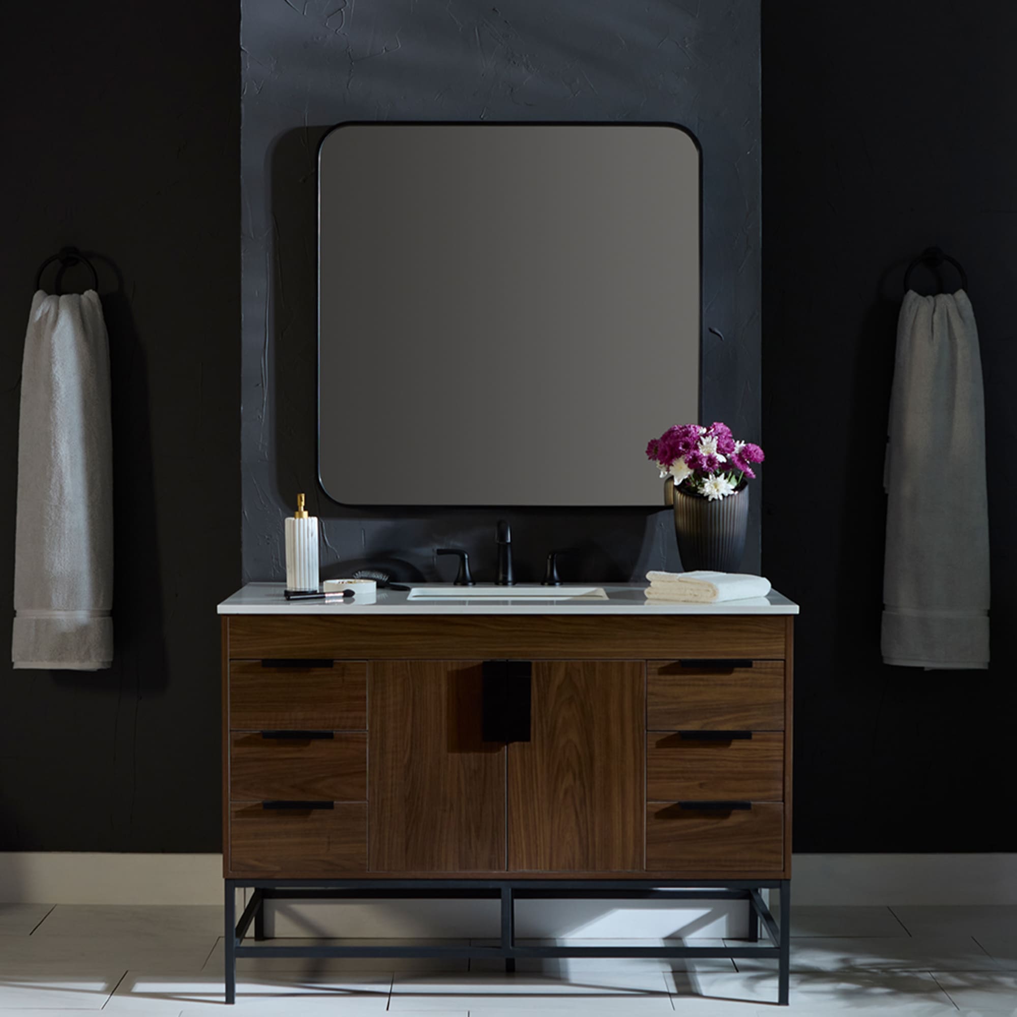 Oxygen Avior 3 0103 15 36x36 Inch LED Bathroom Mirror with Adjustable Lighting - Black - Perfect for Vanity, Makeup & Modern Bathroom Decor