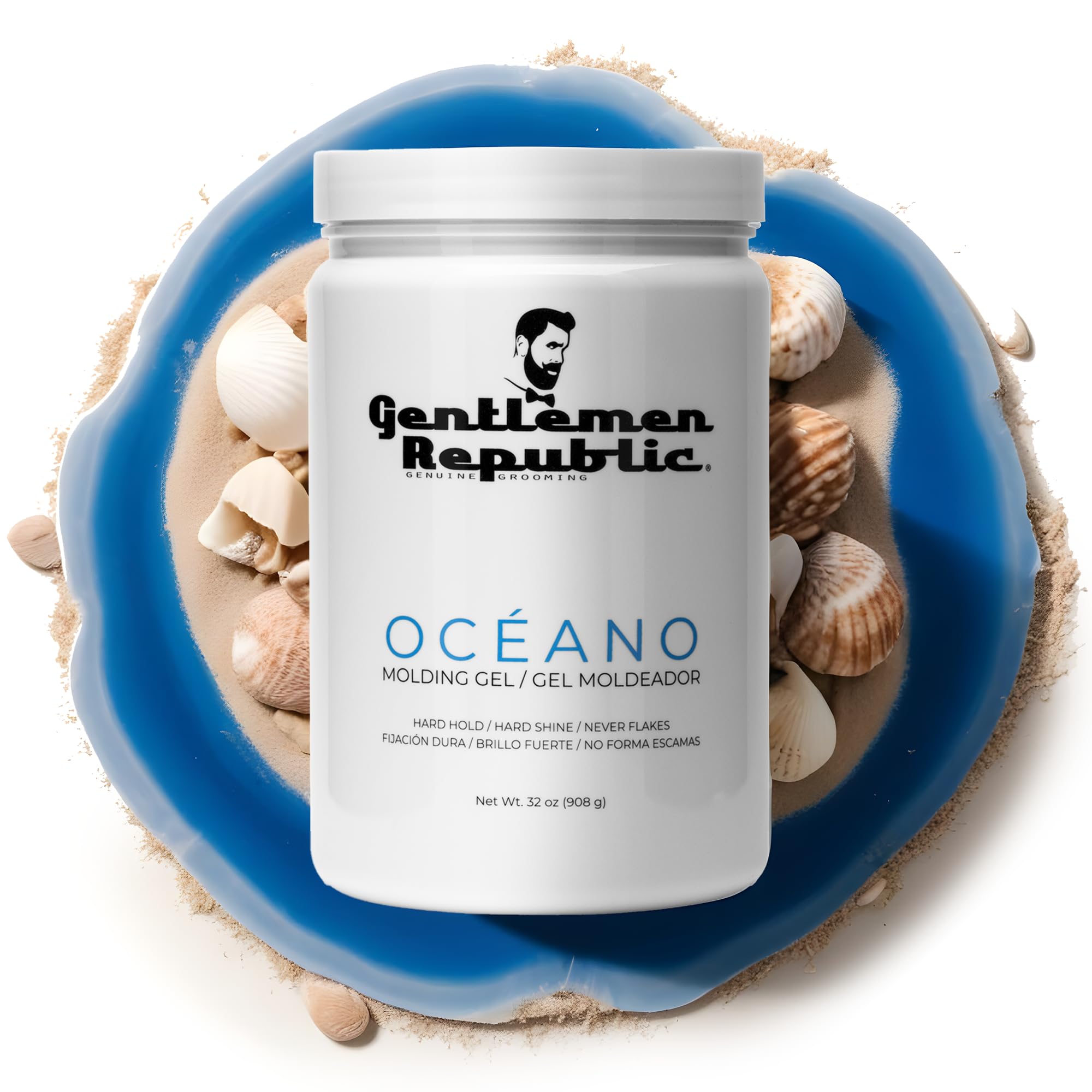 Gentlemen Republic Oceano Men's Hair Gel 32oz - Strong Hold High Shine Styling Gel for Men | Alcohol-Free Professional Formula with Fresh Ocean Scent | Made in USA | Perfect for Daily Styling, Special Occasions & Professional Grooming