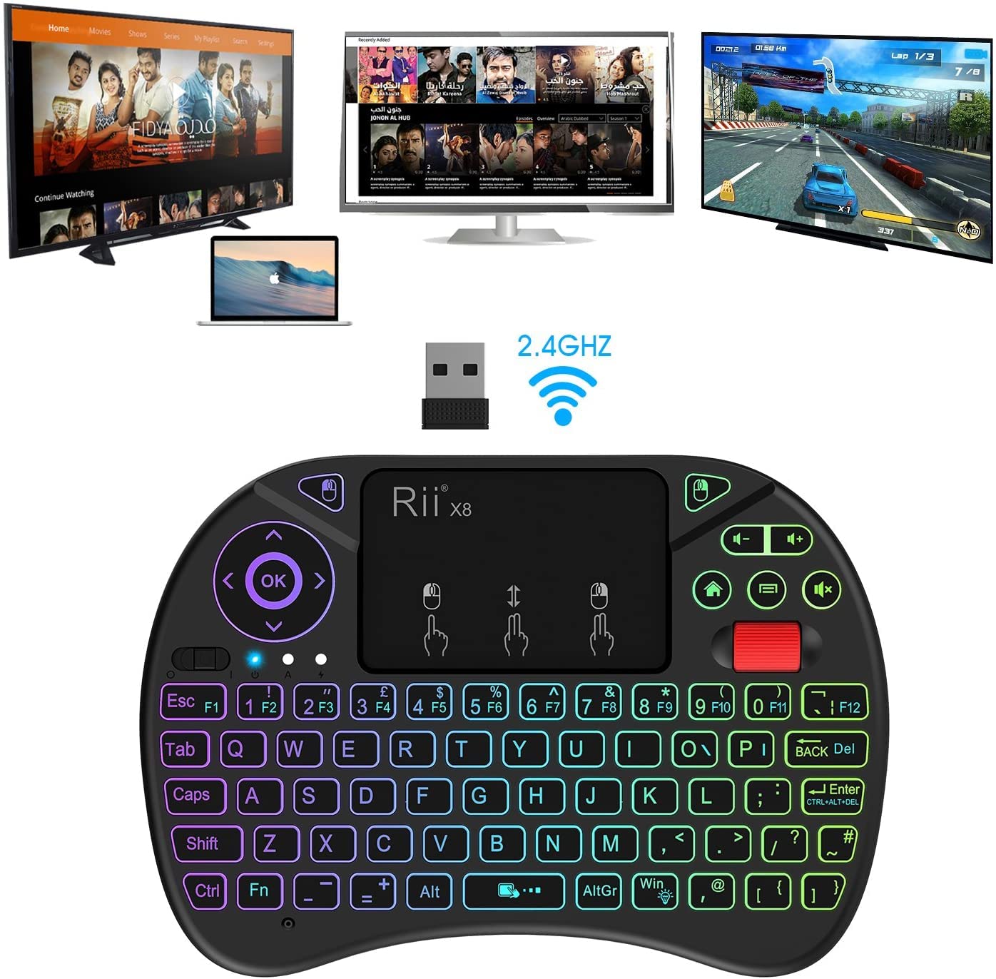 Mini Wireless Keyboard with Touchpad - Backlit, Rechargeable for PC, TV, Android Box - Home Theater & Office Use