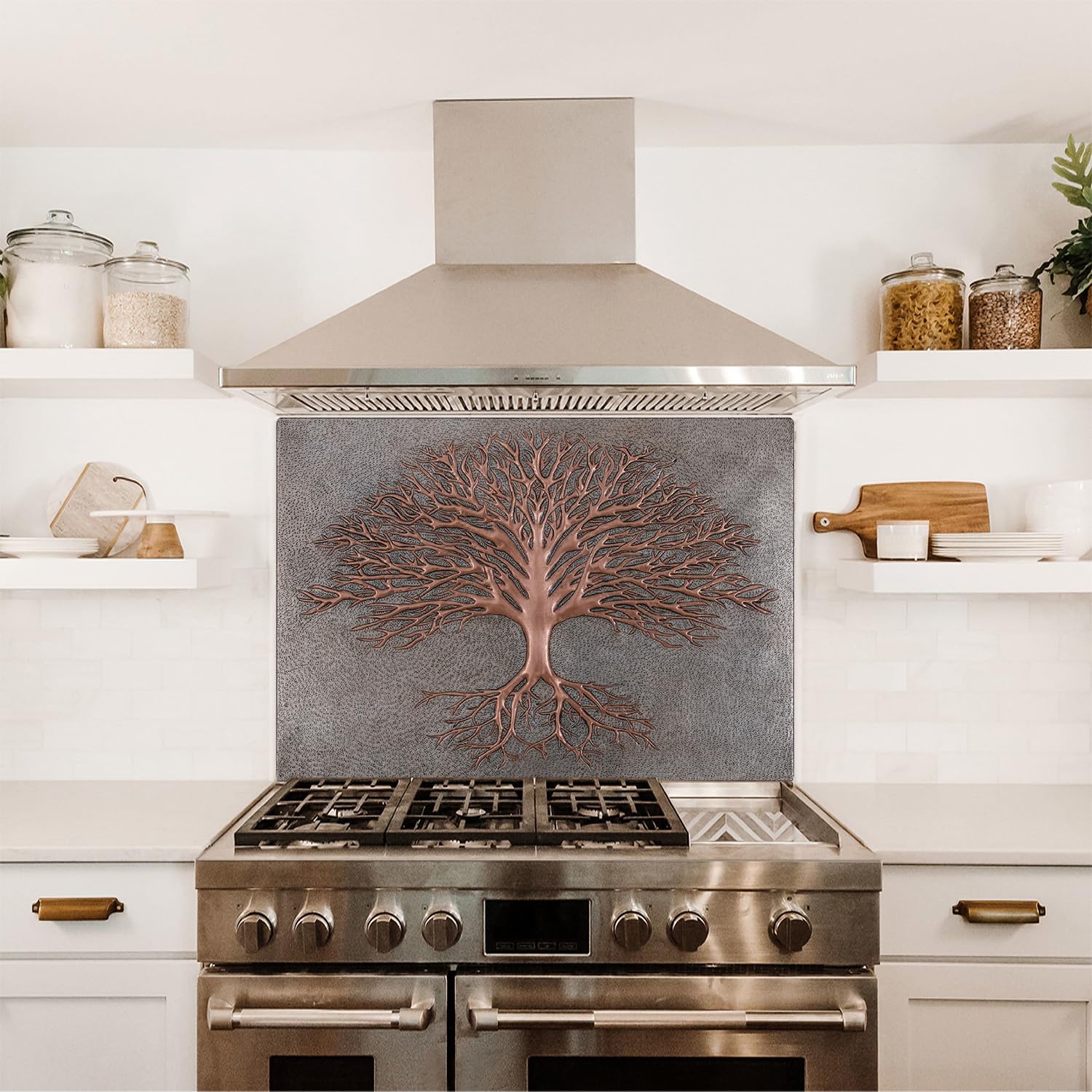 Handmade Customizable Copper Backsplash Panel - Tree of Life with Roots Design for Kitchen Wall Decor | Indoor & Outdoor Use | Gray & Copper Finish | Perfect for Modern Kitchens, Bathrooms, and Outdoor Living Spaces