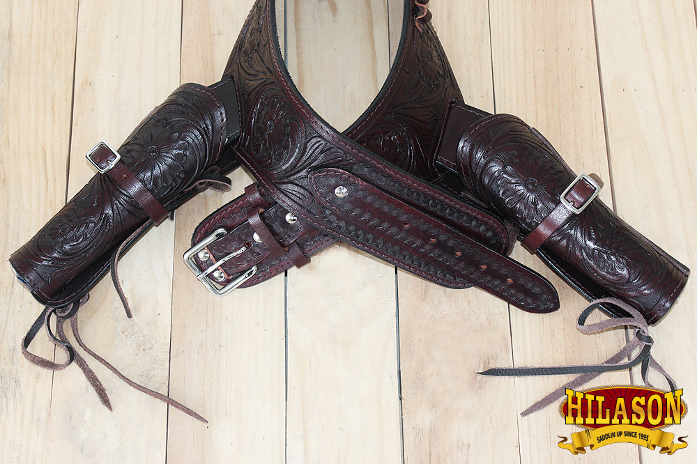 48 Inch Hilason Western Double Hand Gun Holster Rig for 44/45 Caliber - Genuine Leather Cowboy Revolver Belt - Perfect for Cowboy Action Shooting, Reenactments & Western Style Outfits