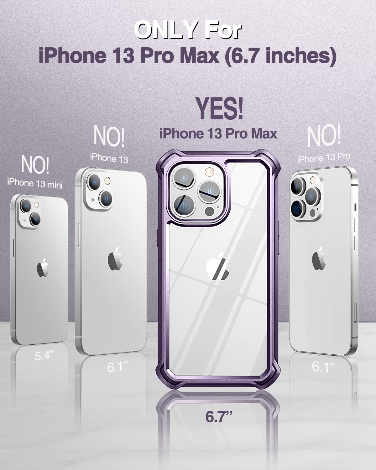 Dexnor iPhone 13 Pro Max Case (6.7 inch) - Clear Rugged 360 Full Body Protective Cover with Built-in Screen Protector | Shockproof Heavy Duty Bumper Case | Perfect for Outdoor Activities, Work & Travel (Purple)