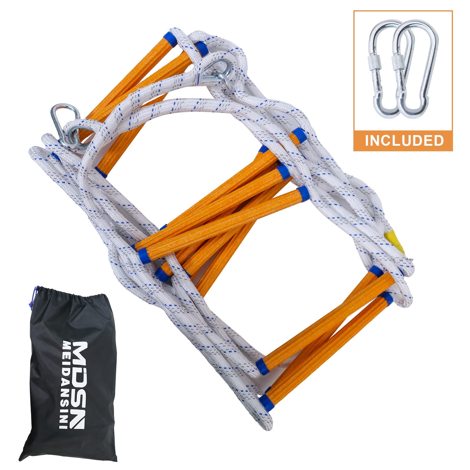 65FT Emergency Fire Escape Rope Ladder - Flame Resistant, Heavy Duty 2000LB Capacity with Hooks - Portable & Reusable 4-Story Safety Ladder for Home, Apartment, Office & Emergency Evacuation Scenarios