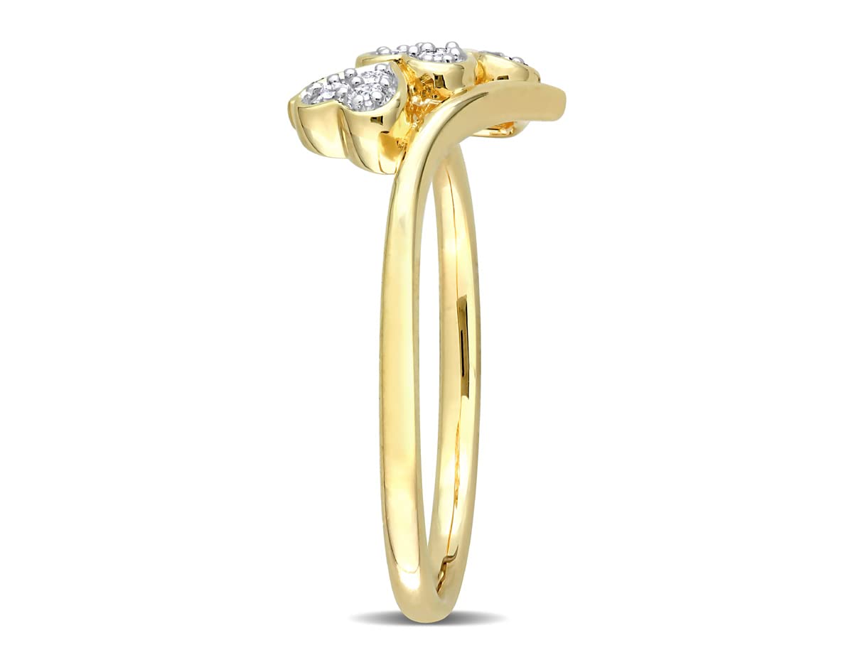 1/10 Carat (CTW) Diamond Triple Heart Bypass Promise Ring in Yellow Plated Silver - Romantic Gift for Anniversary, Engagement & Valentine's Day