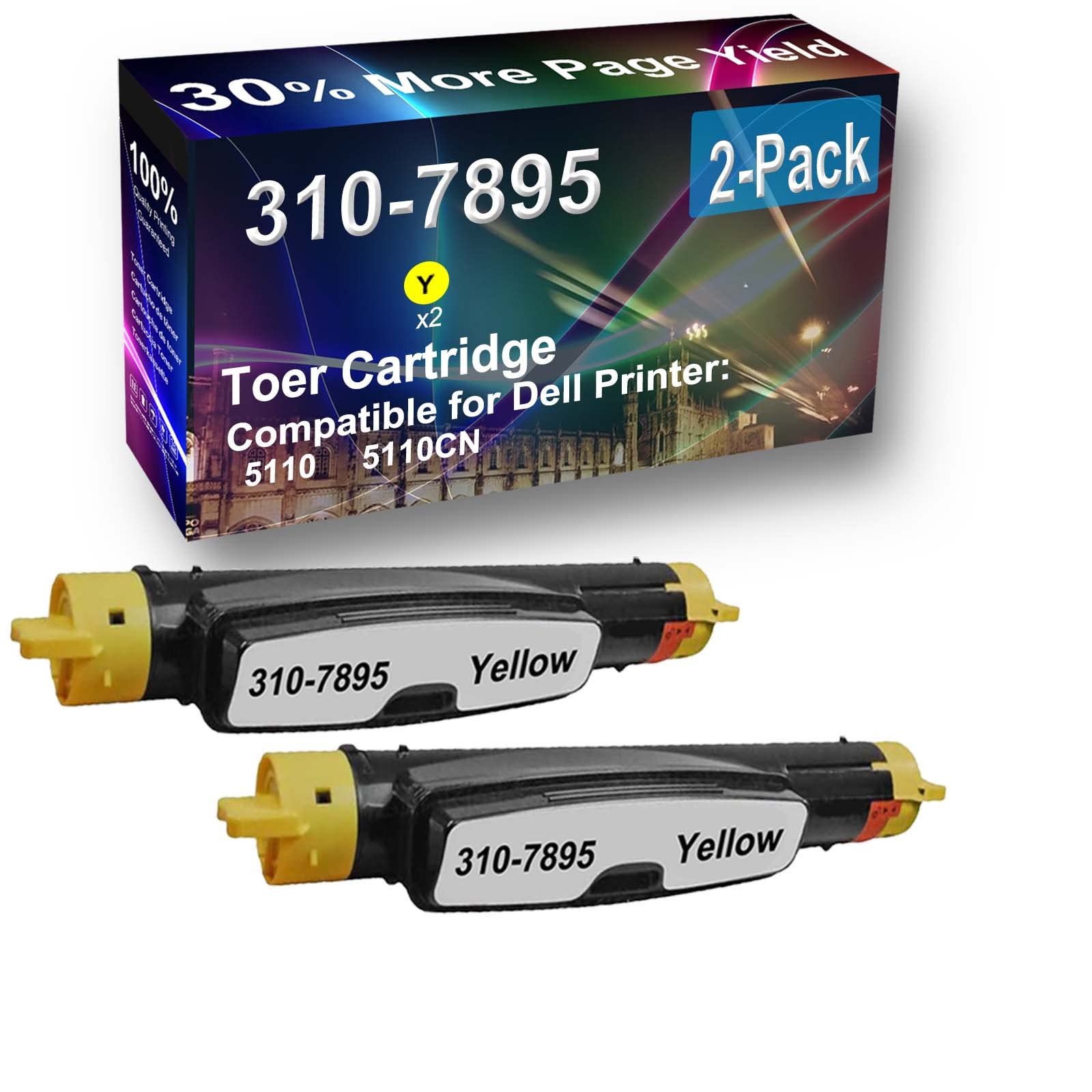 2-Pack High Yield 310-7895 Compatible Laser Toner Cartridge (Yellow) for Dell 5110 & 5110CN Printers - Perfect for Office & Home Printing Needs