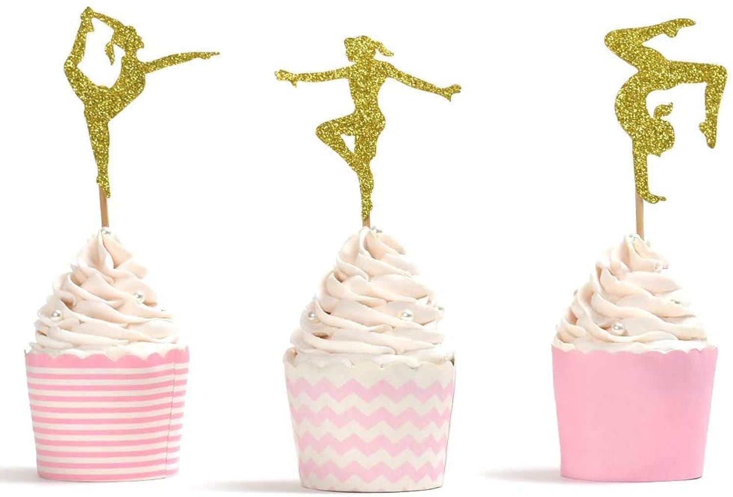 **24PCS Golden Gymnastic Cupcake Toppers – Glitter Gymnast Cake Decorations for Kids Birthday, Sports Theme Party & Baby Shower – Muffin & Dessert Picks for Girls, Birthday Gathering & Celebration**