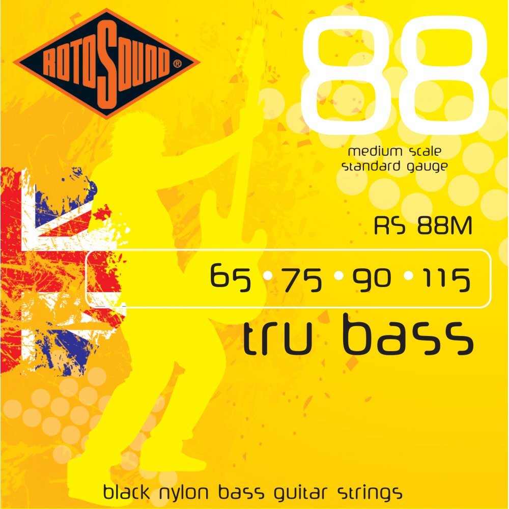 Rotosound RS88M Black Nylon Flatwound Medium Bass Guitar Strings (65-75-90-115) - Perfect for Jazz, Blues & Studio Recording