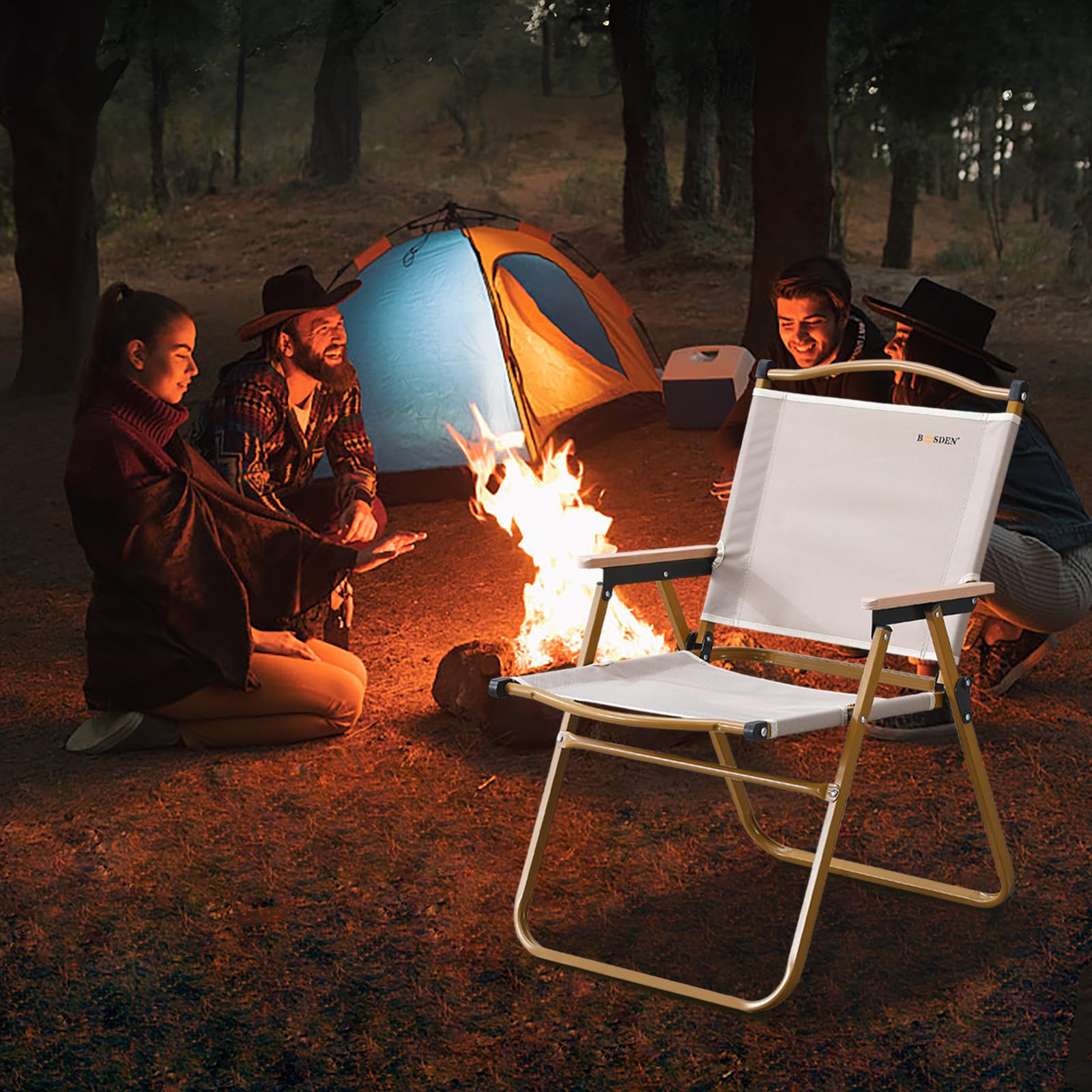 BOOSDEN Portable Folding Camping Chair - Ultralight Outdoor Beach Chair with Wooden Handle for Picnic, Travel, Hiking & Fishing - Supports 330Lbs (2 Pack) | Perfect for Backyard BBQs, Beach Trips, Camping Adventures and Outdoor Concerts