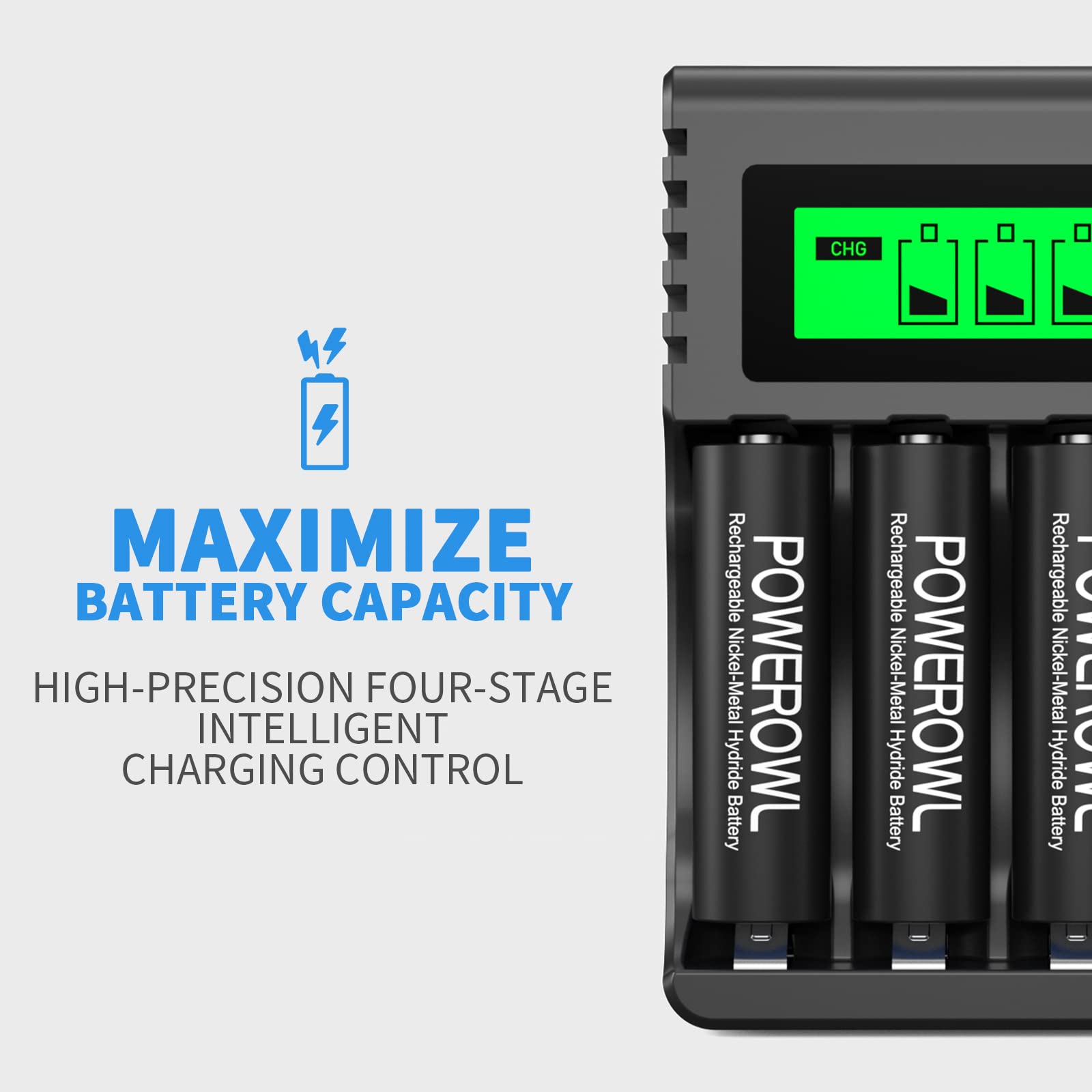 POWEROWL Rechargeable AA Batteries 8-Pack with Smart Charger - High Capacity 2800mAh Ni-MH Double A Batteries, Low Self Discharge for Digital Cameras, Game Controllers & Household Electronics