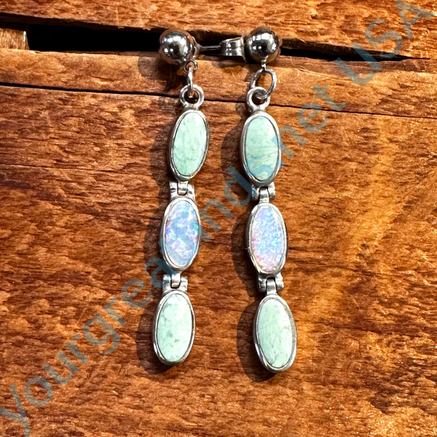 Sterling Silver Mint Turquoise & Opal Stud Earrings for Women – Handmade Dainty Pierced Post Jewelry for Everyday Wear & Special Occasions