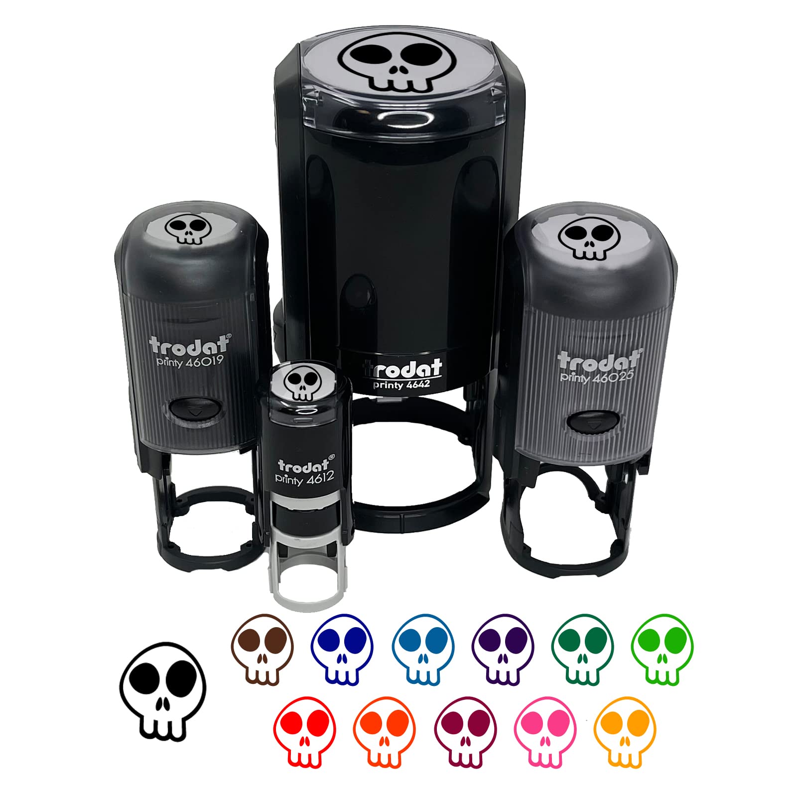 Fun Skull Self-Inking Rubber Stamp - 1 Inch Medium Red Ink Stamper for DIY Crafts, Scrapbooking, Planner Decoration & Office Use - Perfect for Halloween, Gothic Projects & Document Stamping