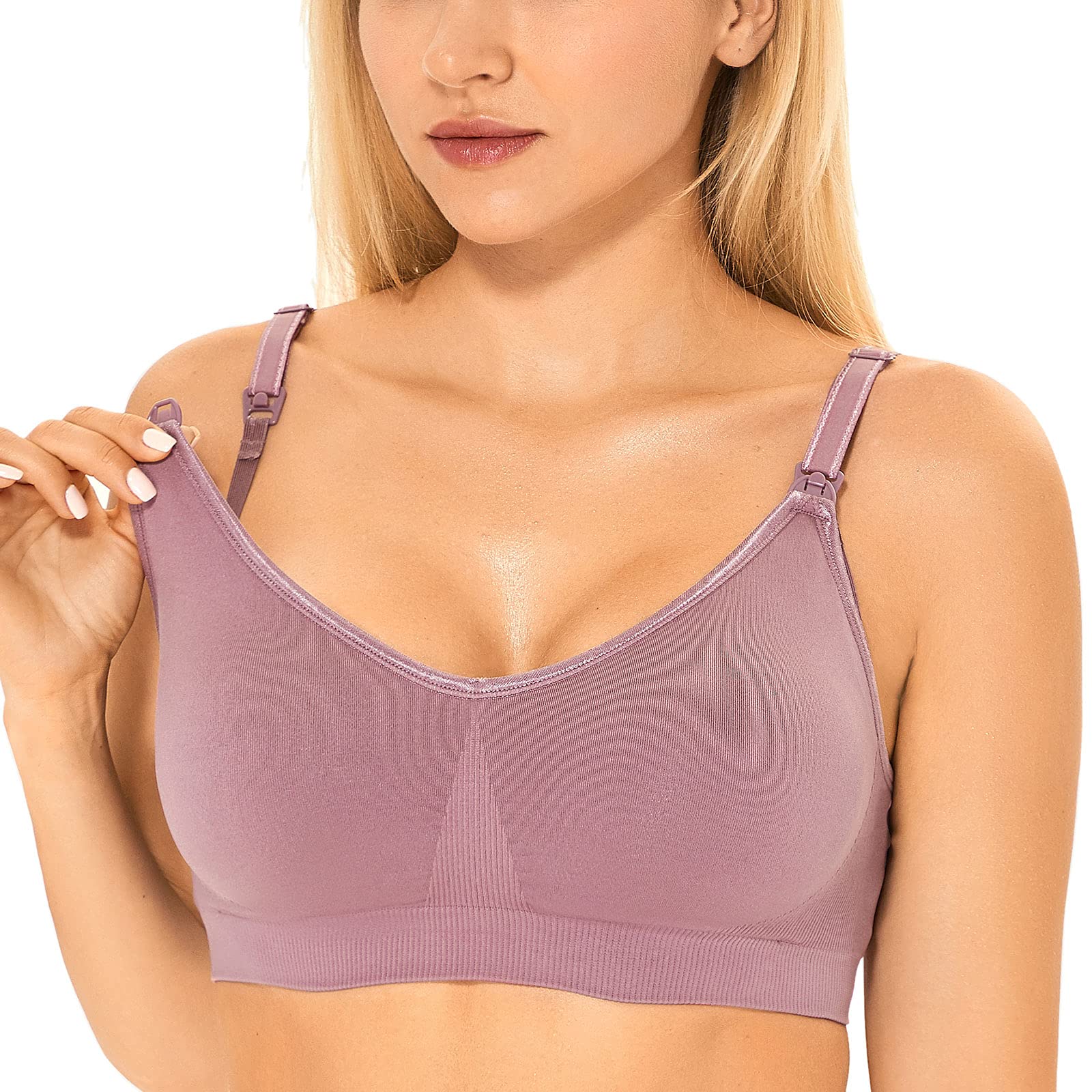 Gratlin Women's Seamless Maternity Nursing Sleep Bra - Wireless Breastfeeding Bras with Removable Pads & Support for Comfort - Perfect for Pregnancy, Nursing & Nighttime Wear