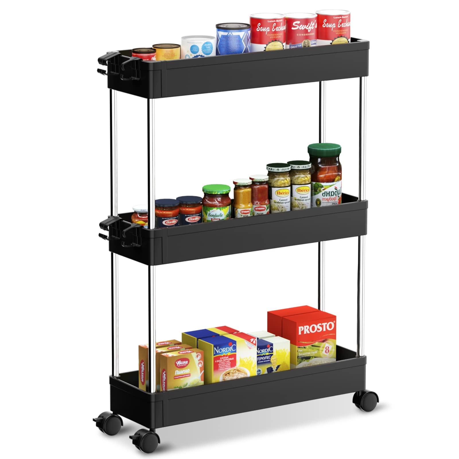 NOTHEIA 3-Tier Slim Storage Cart with Wheels - Space Saving Bathroom Organizer, Laundry Utility Cart & Kitchen Snack Cart - Perfect for Small Spaces, Dorm Rooms & Closet Organization (Grey)