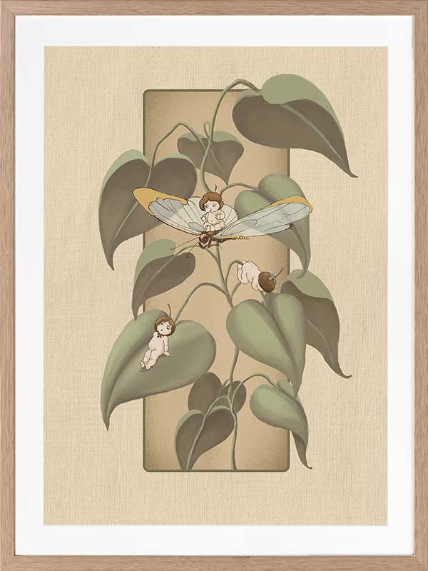Elegant Dragonfly Whispers Beige Framed Wall Art Print - Perfect for Living Room, Bedroom & Office Decor