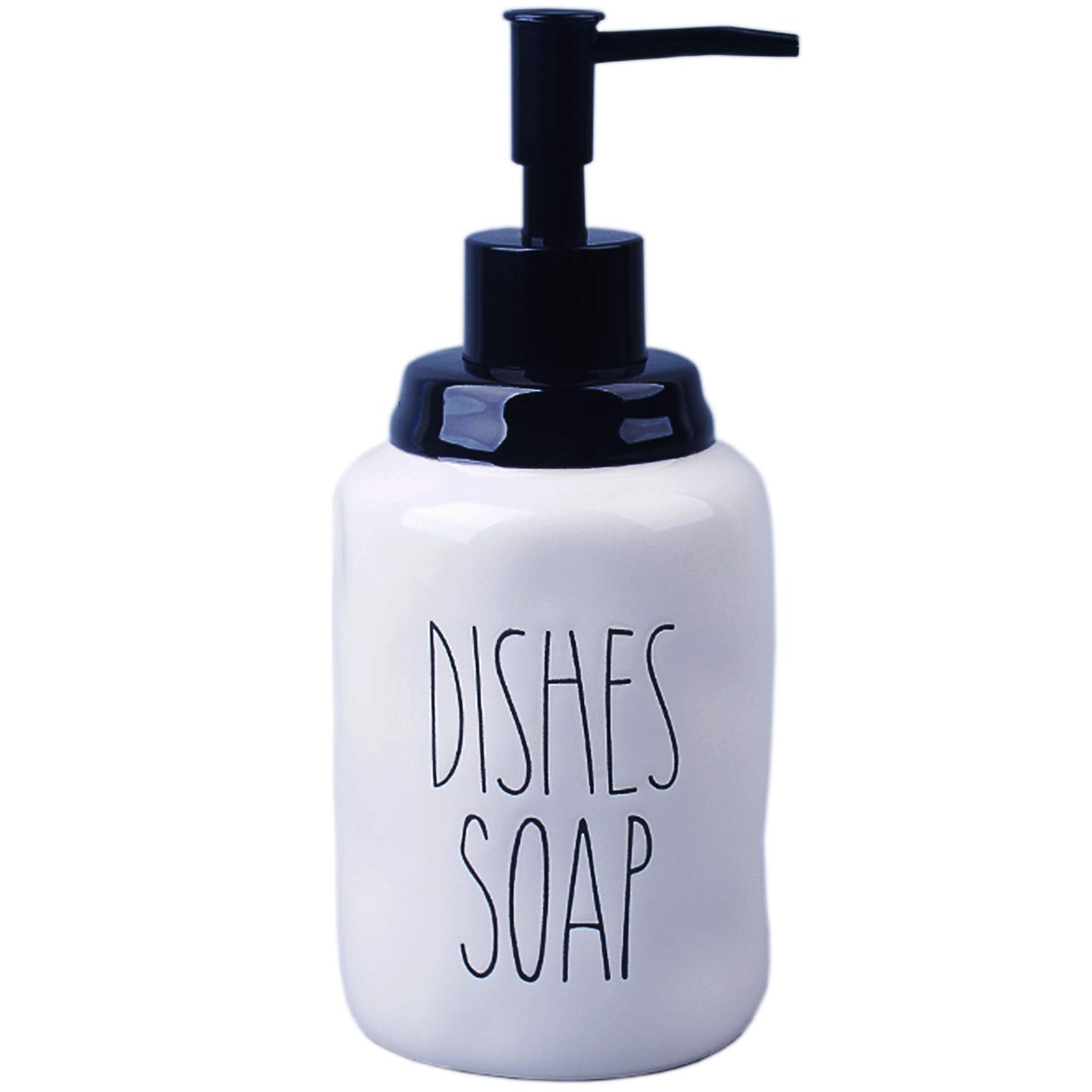 Modern Farmhouse Ceramic Soap Dispenser - 16 Oz Kitchen & Bathroom Hand Soap Dispenser for Dish Soap, Essential Oils & Lotion | Rustic Home Decor for Farmhouse, Cottage & Apartment Style