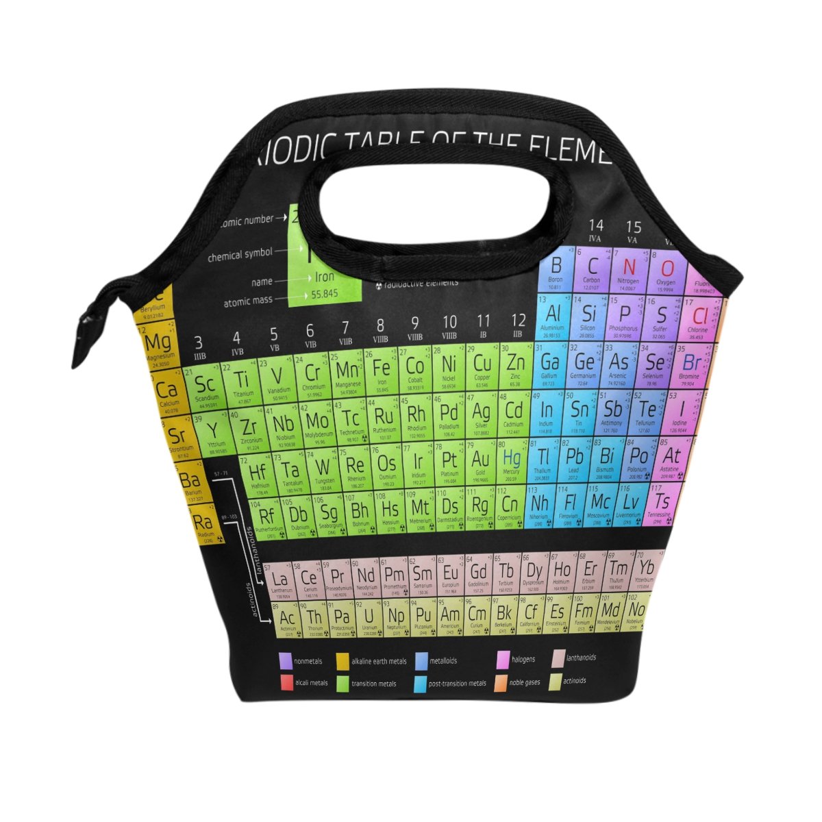 WOZO Periodic Table Elements Insulated Lunch Bag - Cooler Tote for School, Work & Outdoor Picnics | Reusable Lunchbox for Boys & Girls