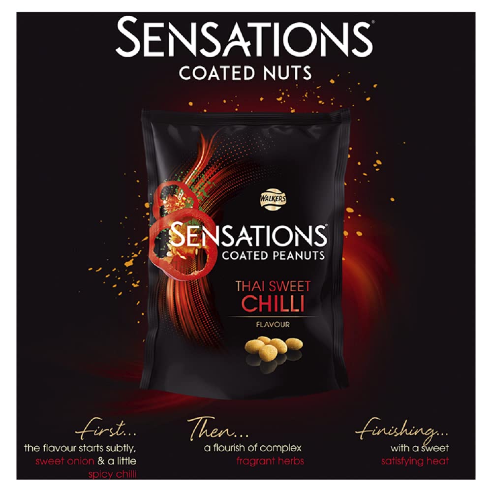 Walkers Sensations Thai Sweet Chilli Coated Peanuts 165g - Crunchy Snack for Parties, Movie Nights & Office Breaks - Groceries
