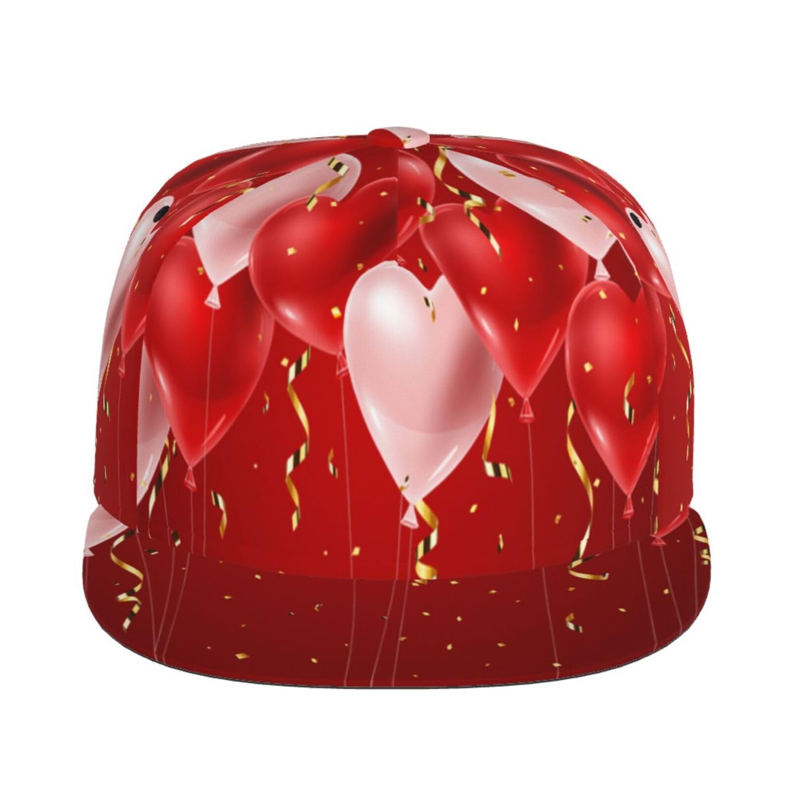 Unisex Adjustable Flat Brim Baseball Cap - Red Happy Pink Balloons Design - Cool Snapback Hat for Men & Women - Perfect for Outdoor Sports, Casual Wear and Street Fashion