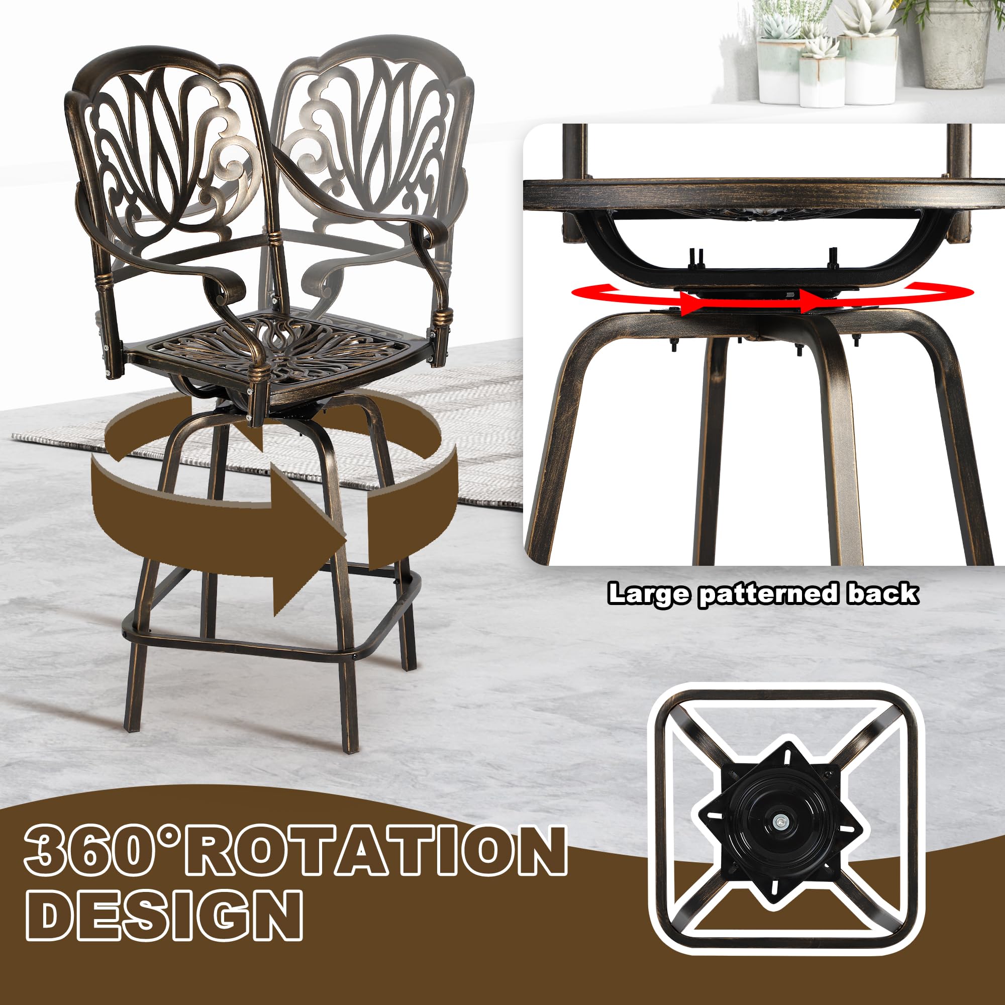 Grepatio 2-Piece Outdoor Swivel Bar Stool Set - Heavy Duty Cast Aluminum Patio Height Bar Chairs for Garden, Backyard, Poolside & Deck - Modern Bistro Dining Stools (Cushion Not Included) - Perfect for Outdoor Entertaining & Relaxation